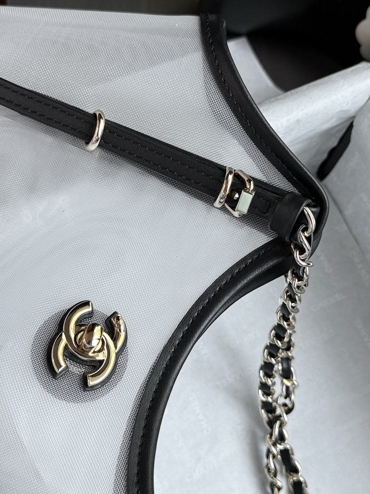 CC 26s Small Tote Black White Mesh Calfskin