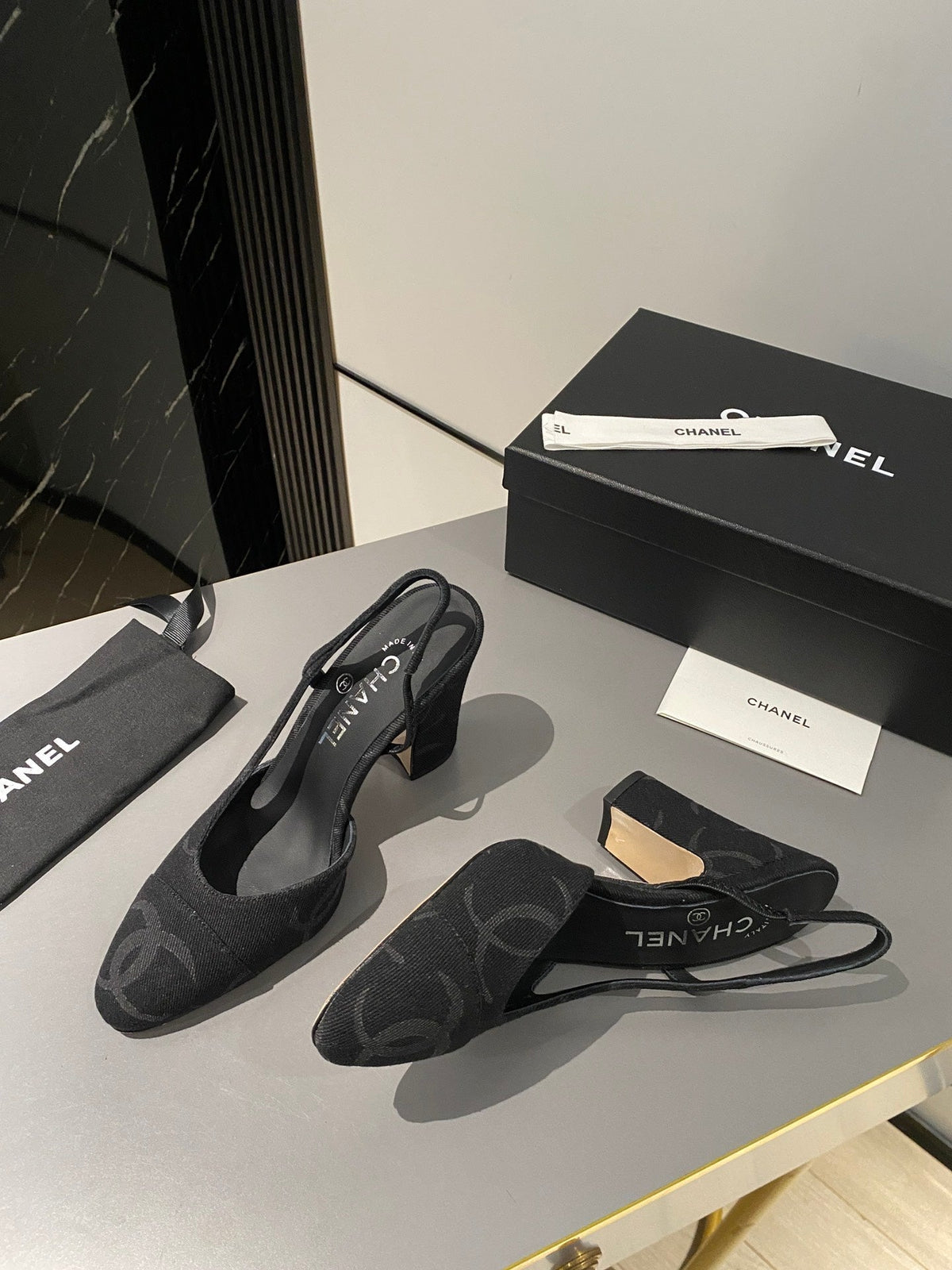 CC Slingback 95mm Black Denim Fabric
