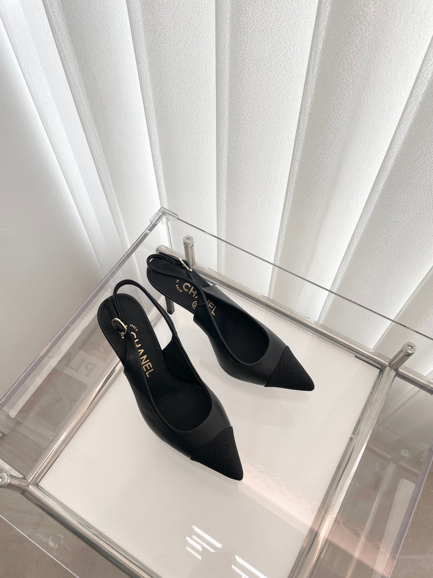 CC Slingback 95mm Black Lambskin And Denim Fabric