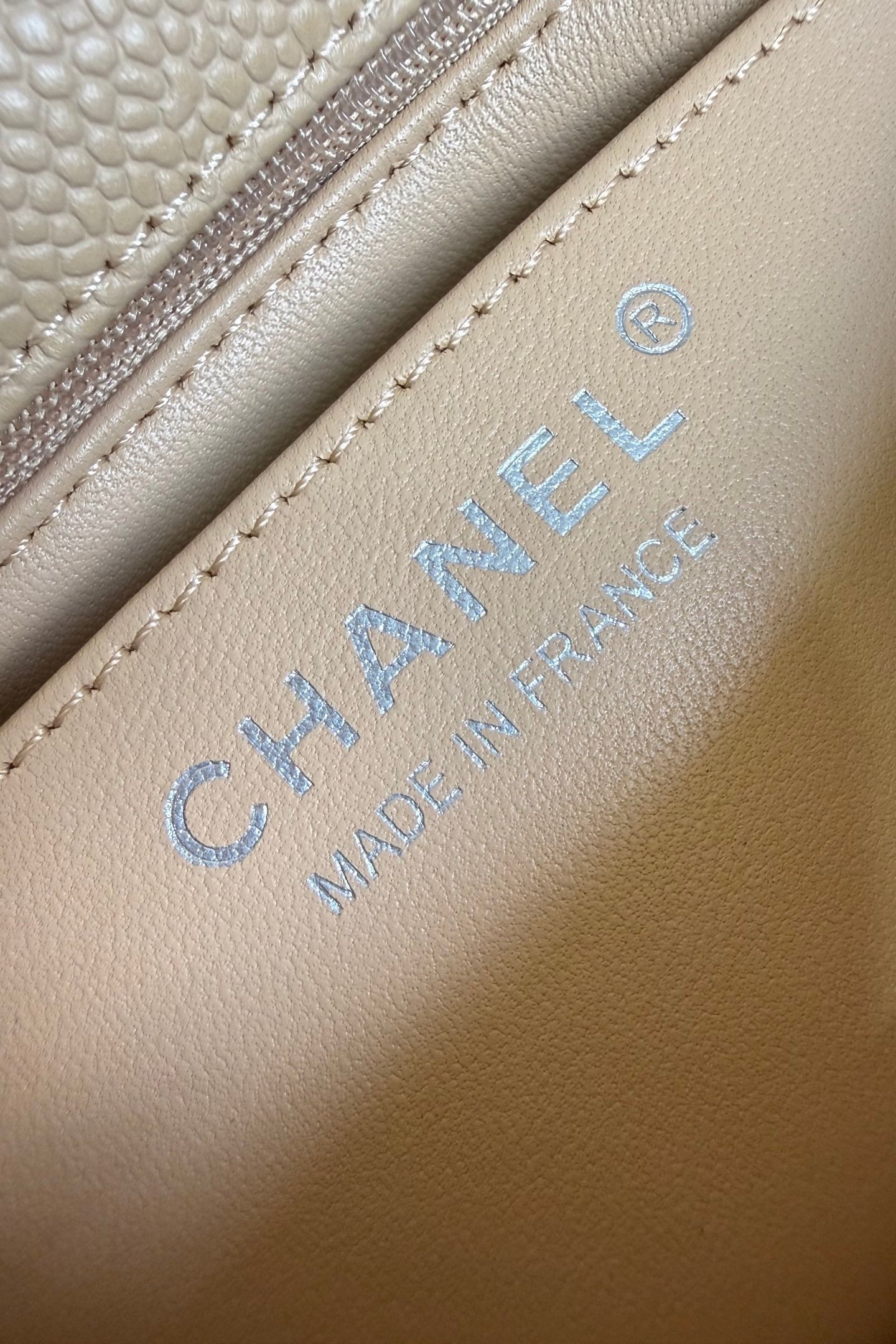 CC Flap Bag 17cm Beige Caviar SHW 284749