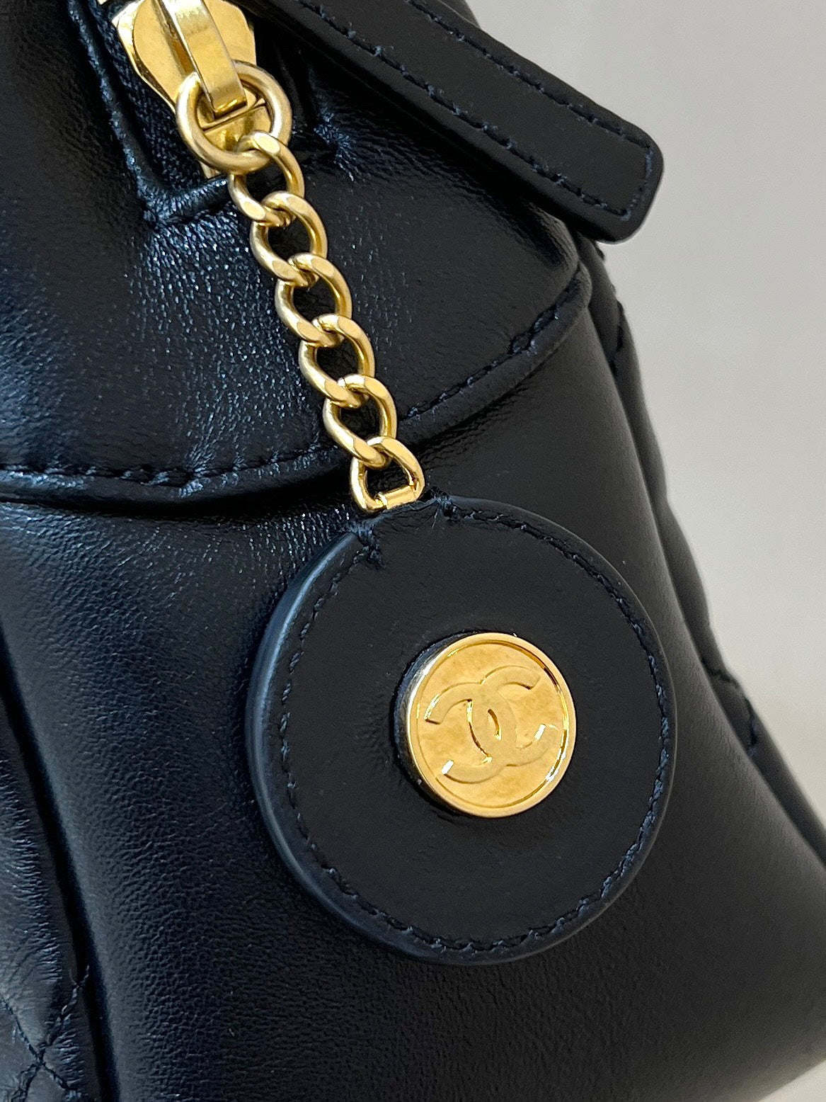 CC 24K Gold Coin Camera Bag 24cm Black Lambskin Light GHW