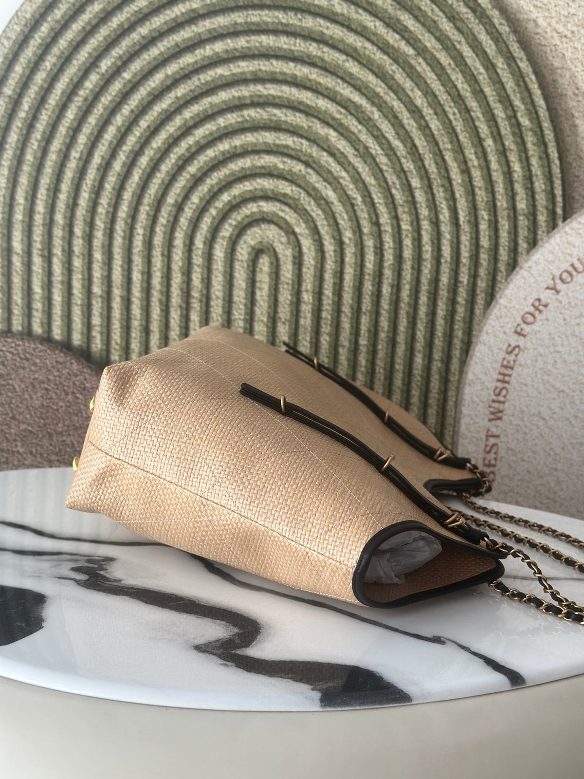 CC Maxi Hobo Bag 43cm Beige Straw Leather