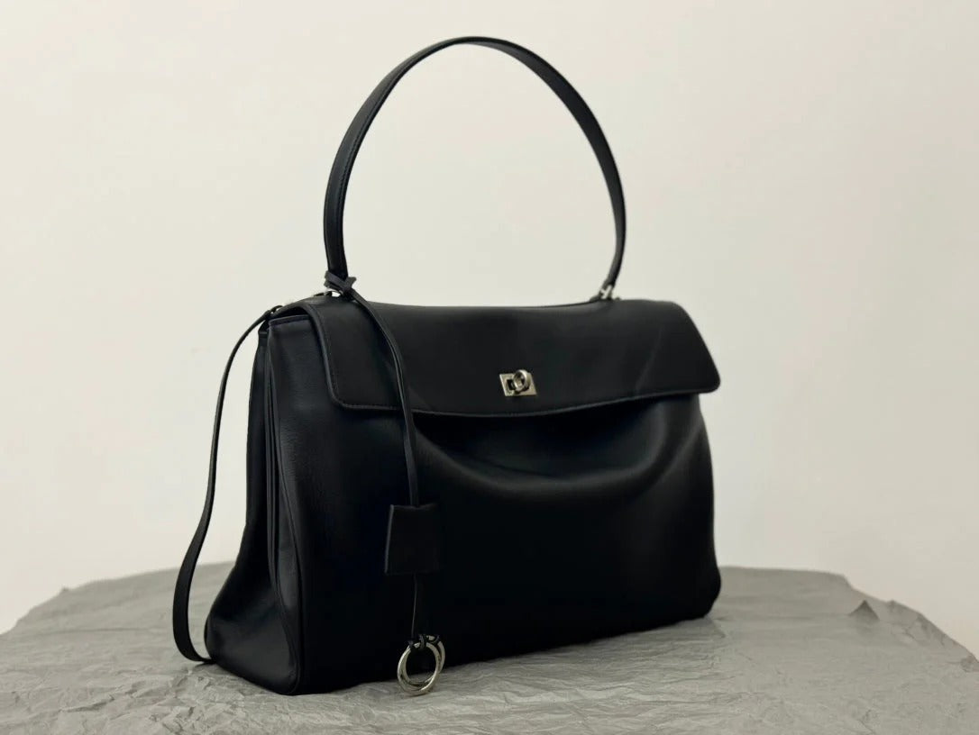 Balenciaga Large Rodeo Bag 40 Black Calfskin Sliver Hardware