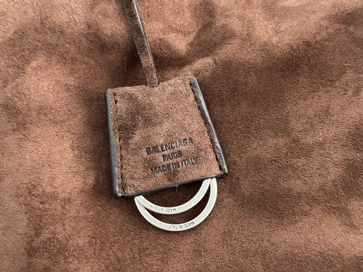 Balenciaga Large Medium Bag 35 Coffee Brown Suede Sliver Hardware