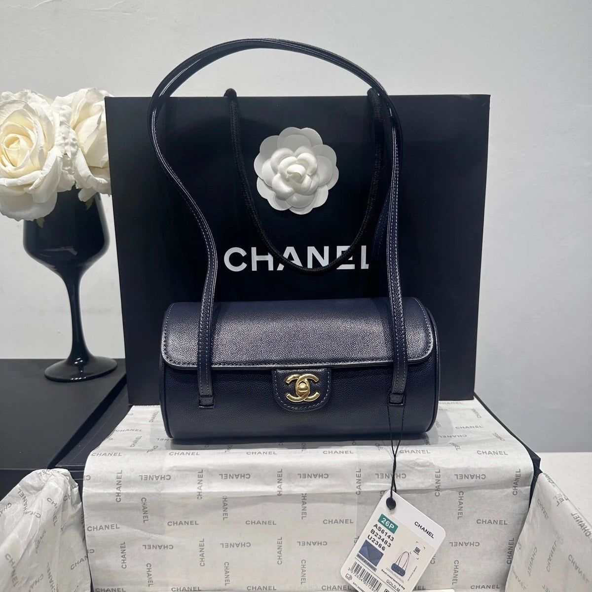 Chanel 2026 Bowling Ball Cylinder Bag 20cm Caviar Leather