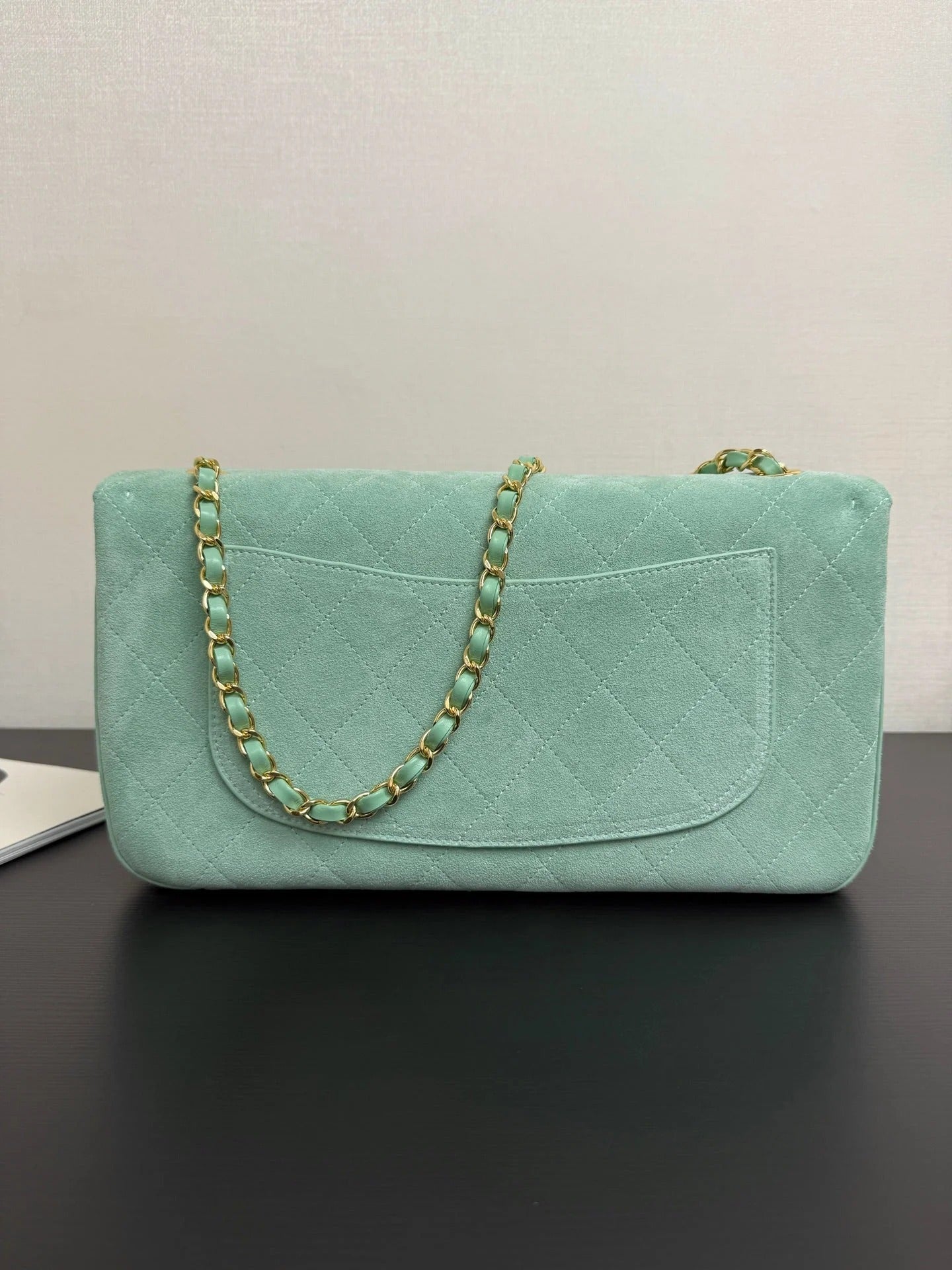 CC 2026 Flap Bag 34cm Mint Green Suede Leather