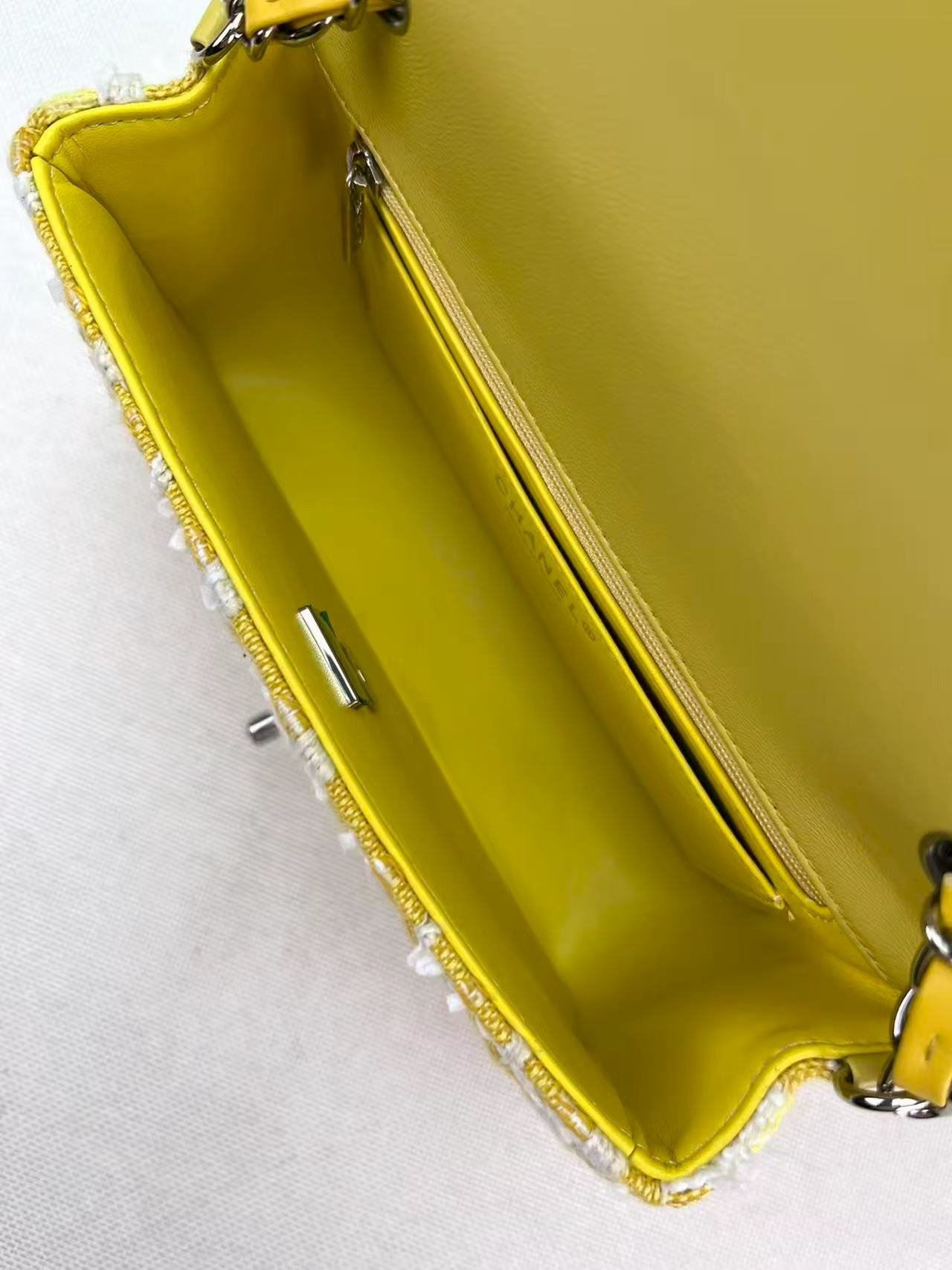 CC Spring-Summer 2026 Classic Flap Bag Yellow White Tweed