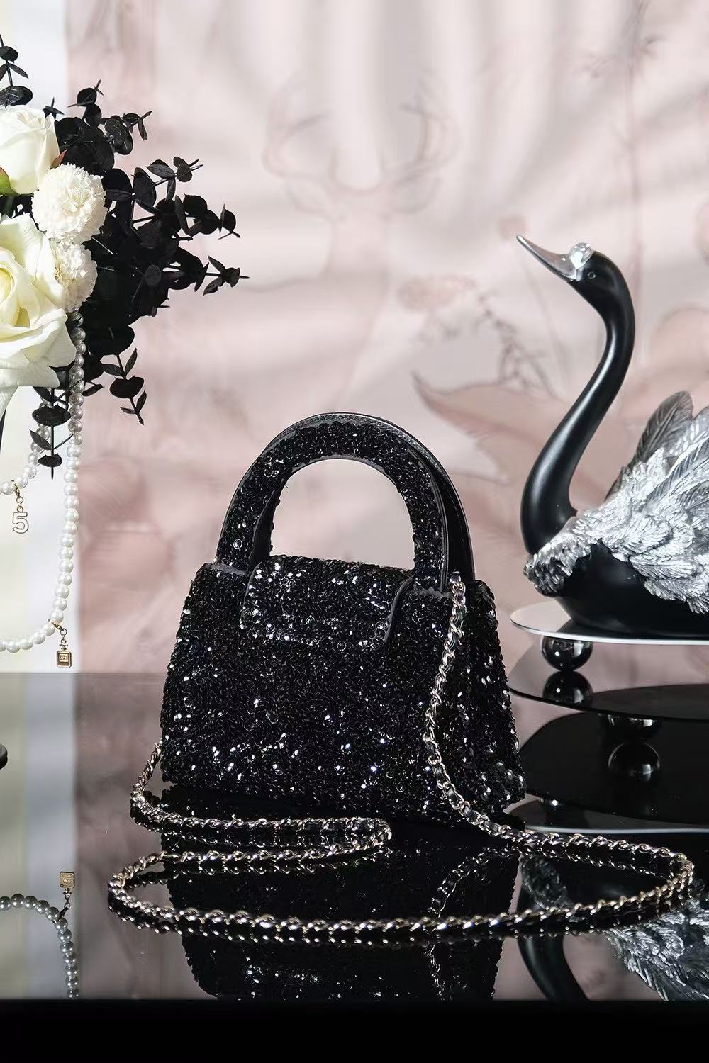 CC 26s Mini Shopping Bag Black Sequin