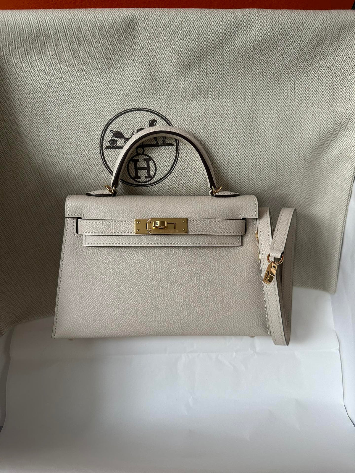 HM KELLY MINI 20 WHITE EPSOM GOLD HARDWARE 314875