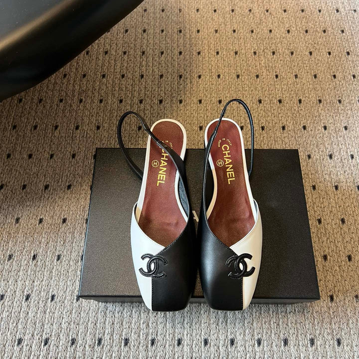Chanel 26SS Color-Blocked Slingback White Black in Lambskin 708082