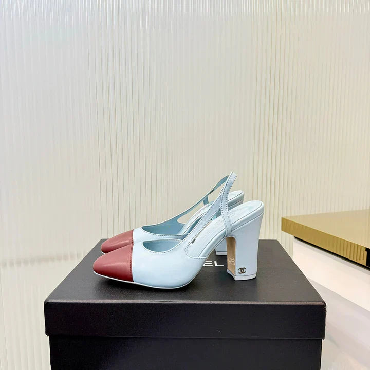 CC 26 Slingback High Heel 9cm Light Blue Burgundy Lambskin 714016