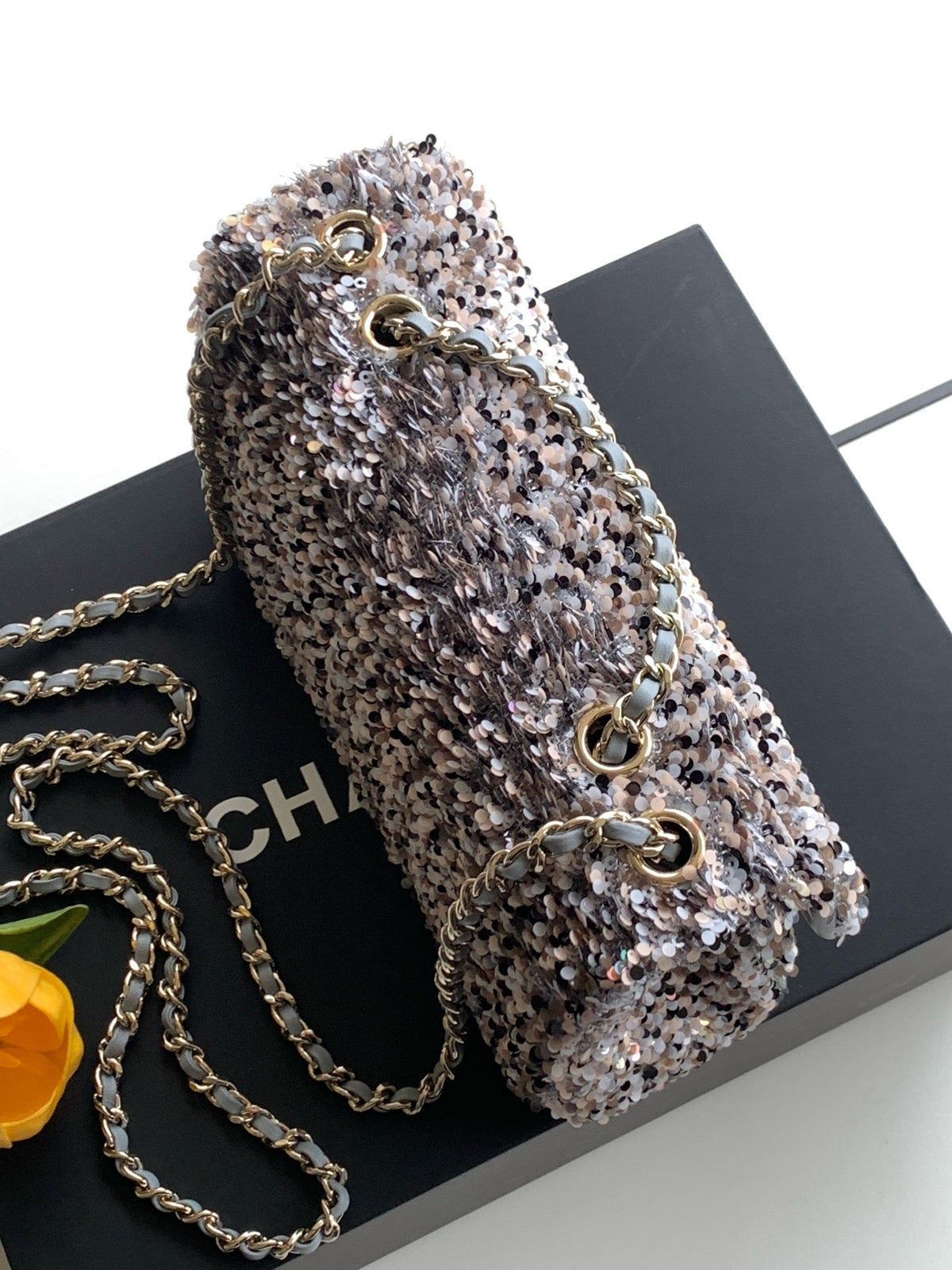 CC Flap Bag 21cm Pink Silver Sequin Gold Hardware 157765