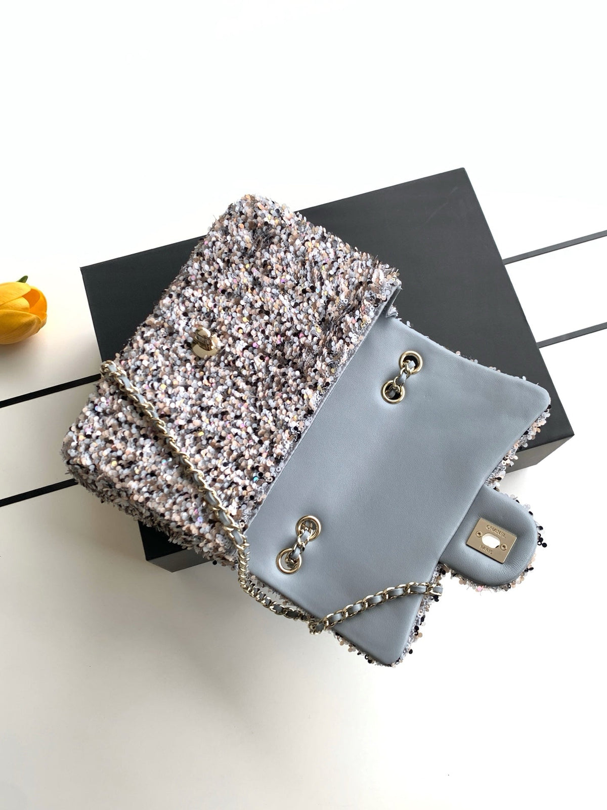 CC Flap Bag 21cm Pink Silver Sequin Gold Hardware 157765