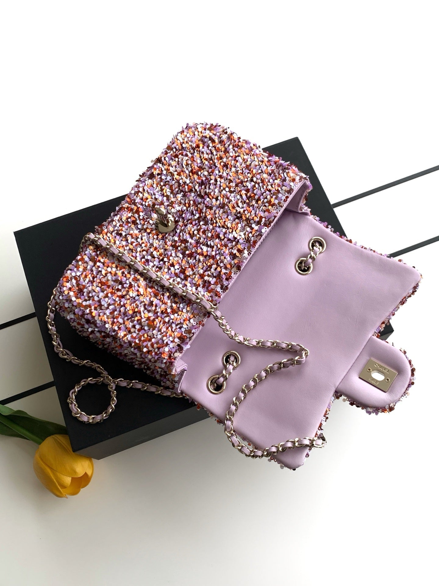 CC Flap Bag 21cm Rose Pink Sequin Gold Hardware 157763