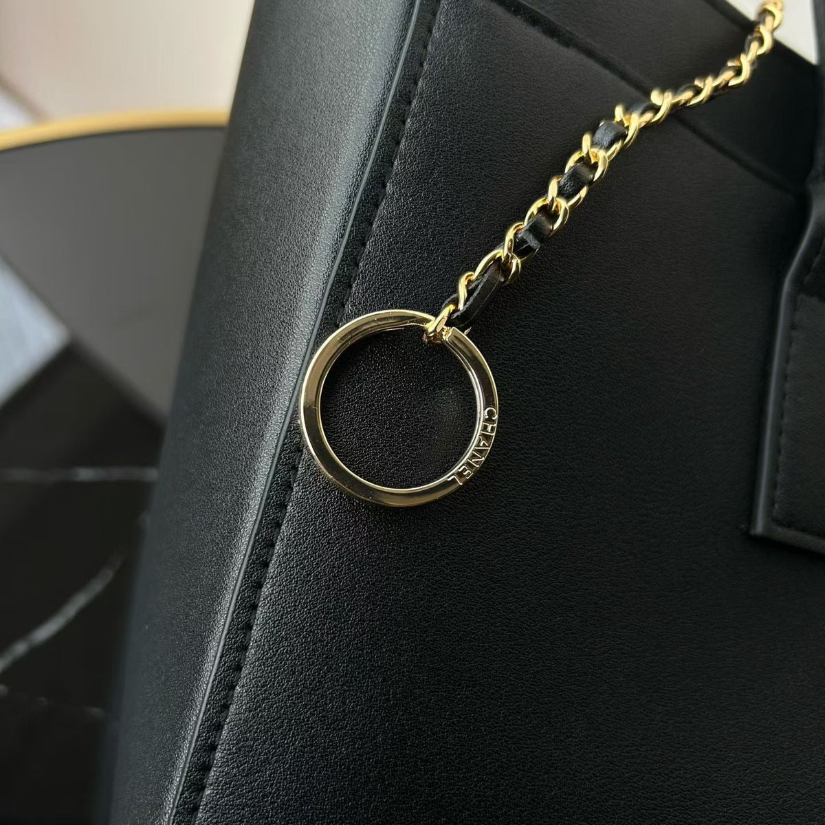 CC Handle Shopping Tote 39cm Black Calfskin