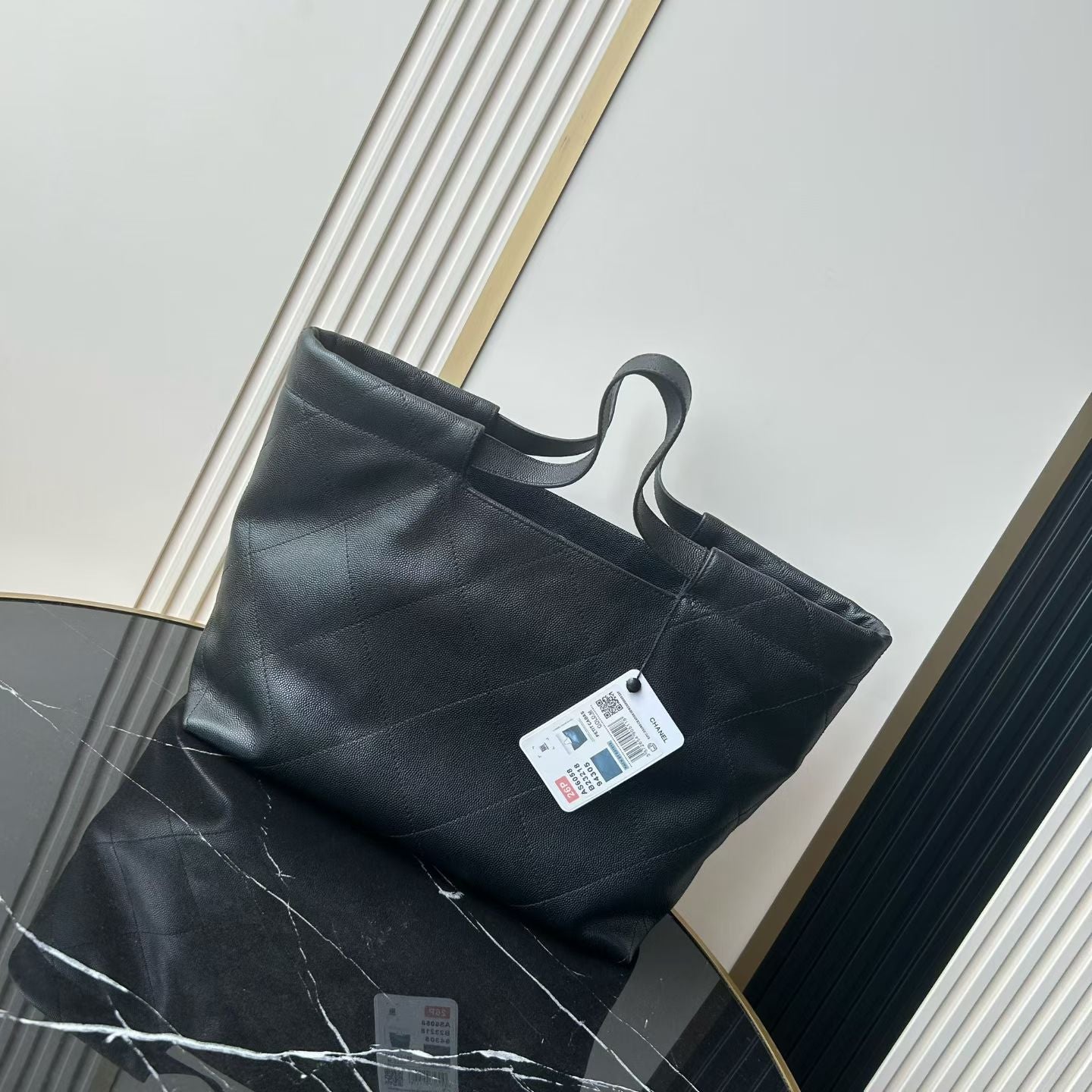 CC 26P Preppy Tote Bag 30cm Black Grained Calfskin