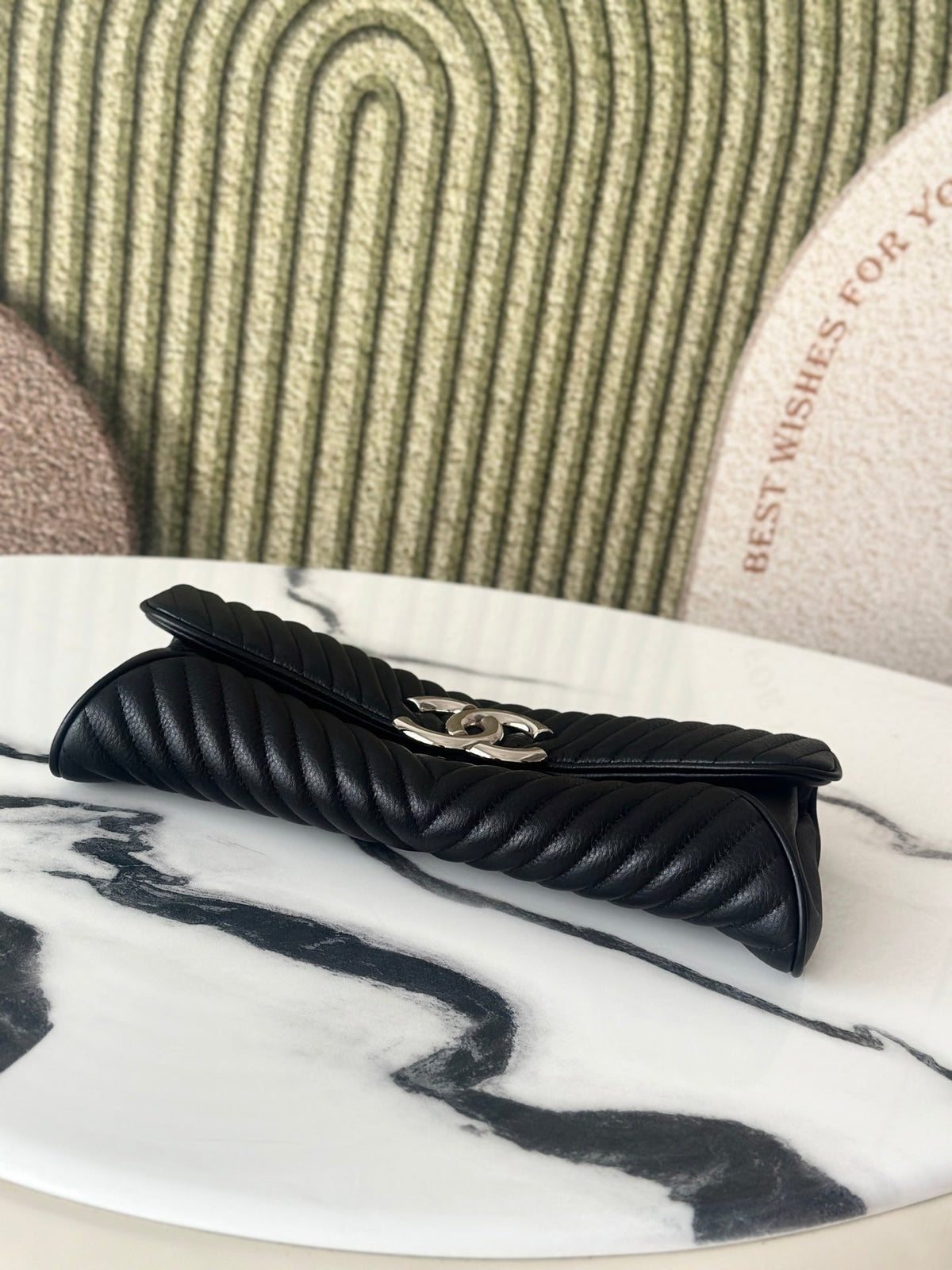 CC V-Quilted Clutch 30cm Black Grained Calfskin