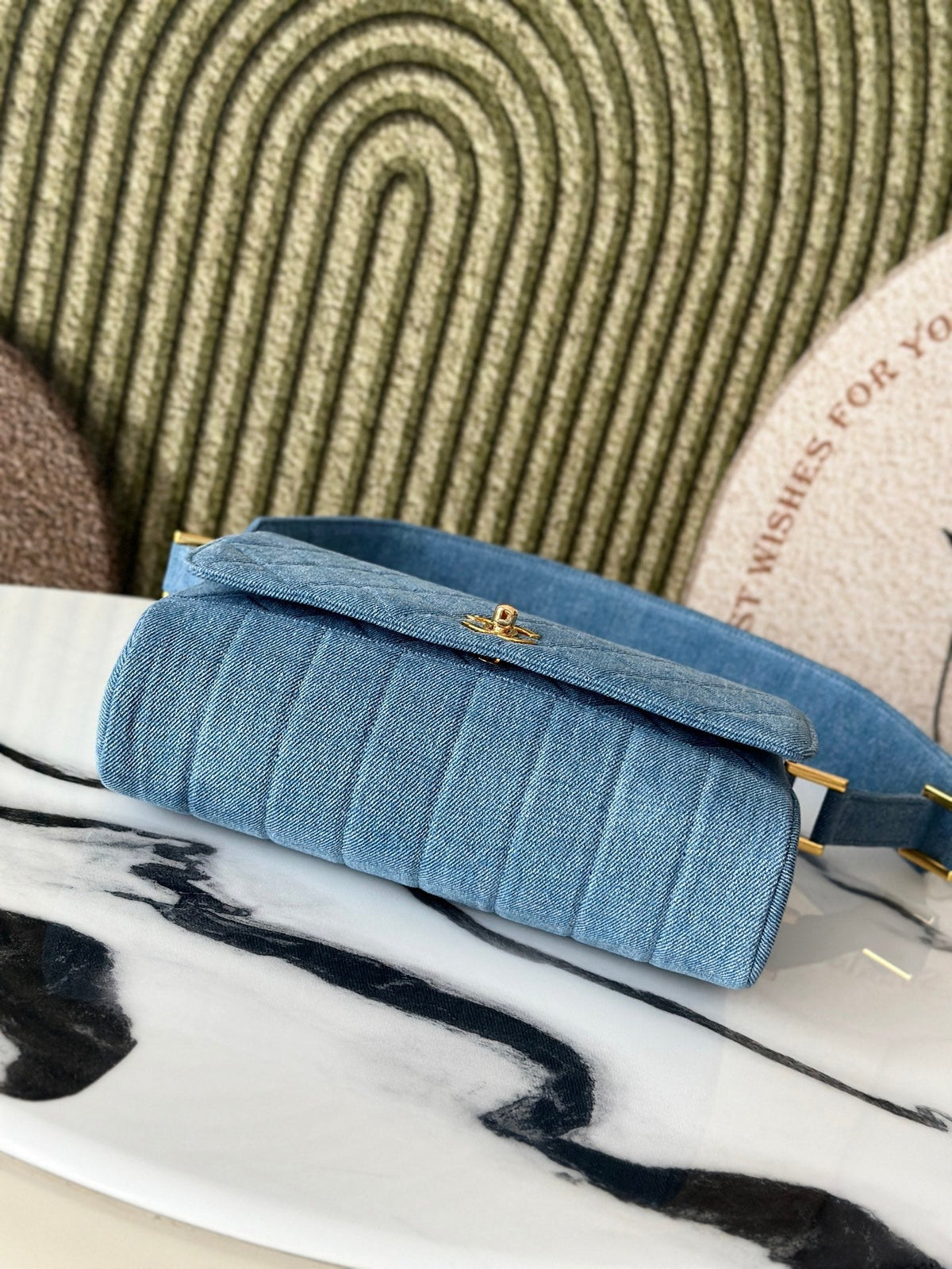 CC Classic Flap Bag 25.5cm Blue Quilted Denim