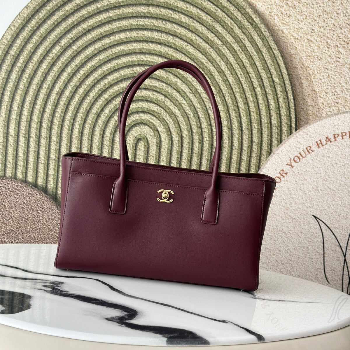 CC Handle Shopping Tote 39cm Burgundy Calfskin