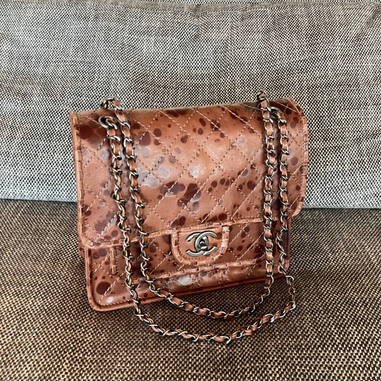 CC Vintage CC Flap Bag 26cm Brown Tortoiseshell Synthetic Leather