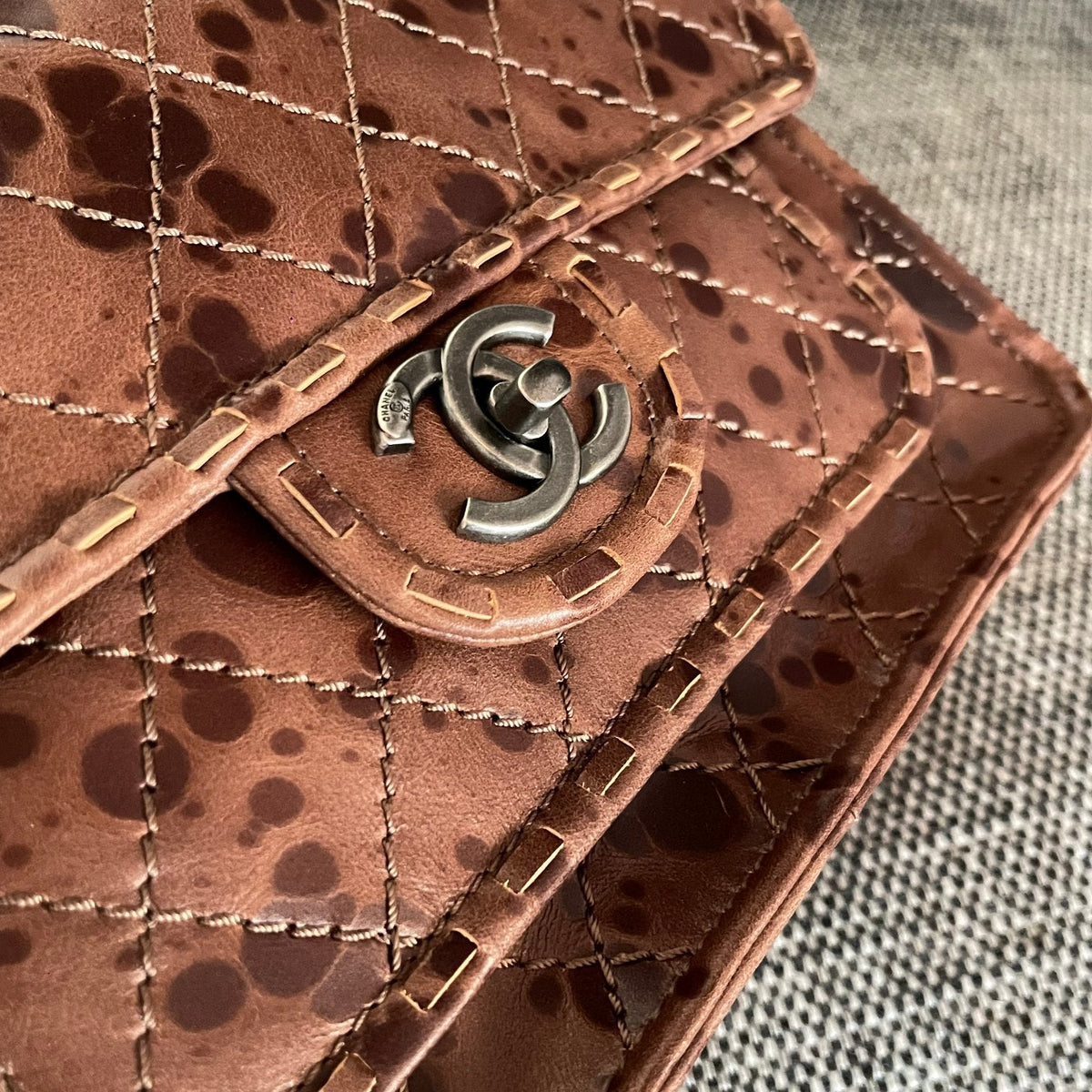 CC Vintage CC Flap Bag 26cm Brown Tortoiseshell Synthetic Leather