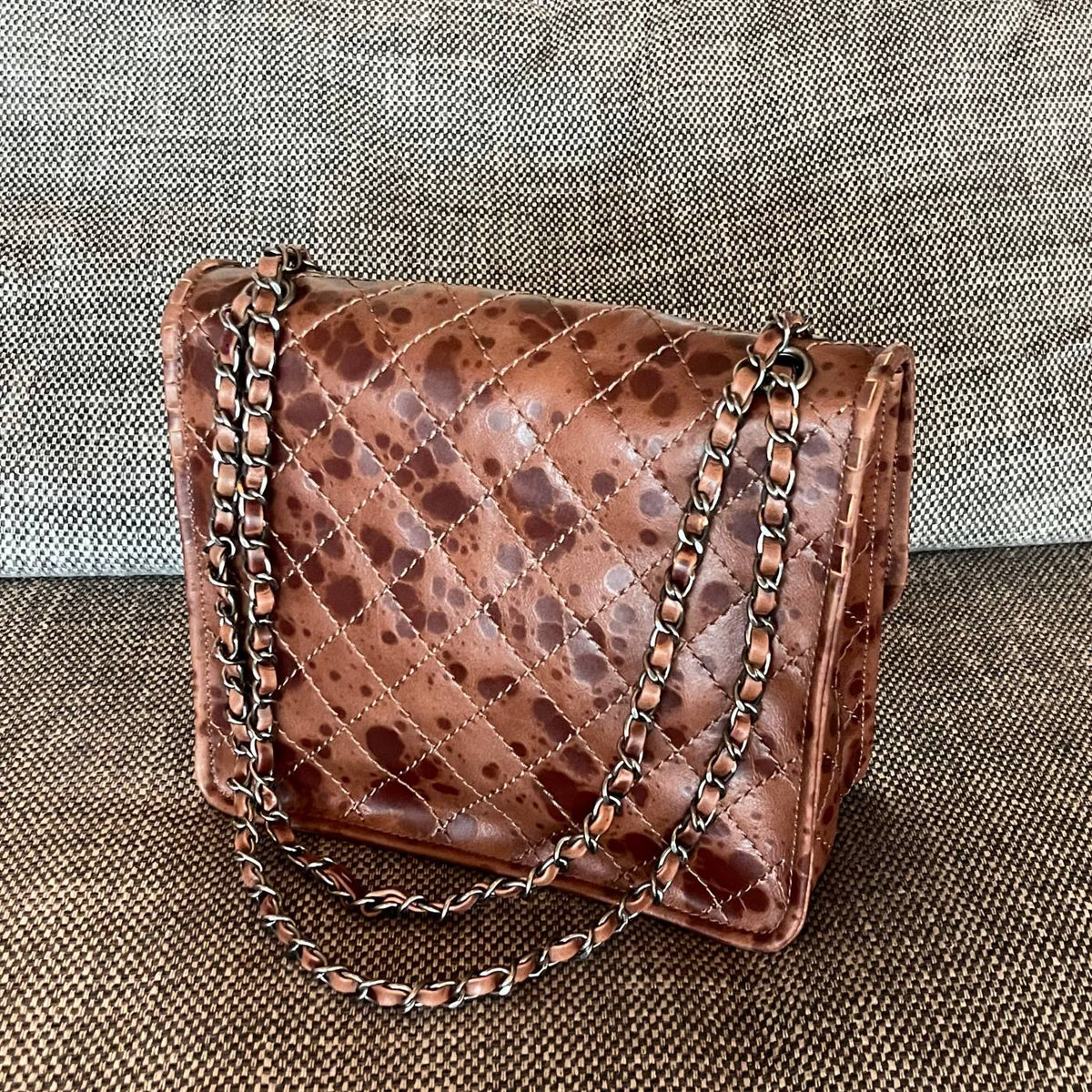 CC Vintage CC Flap Bag 26cm Brown Tortoiseshell Synthetic Leather