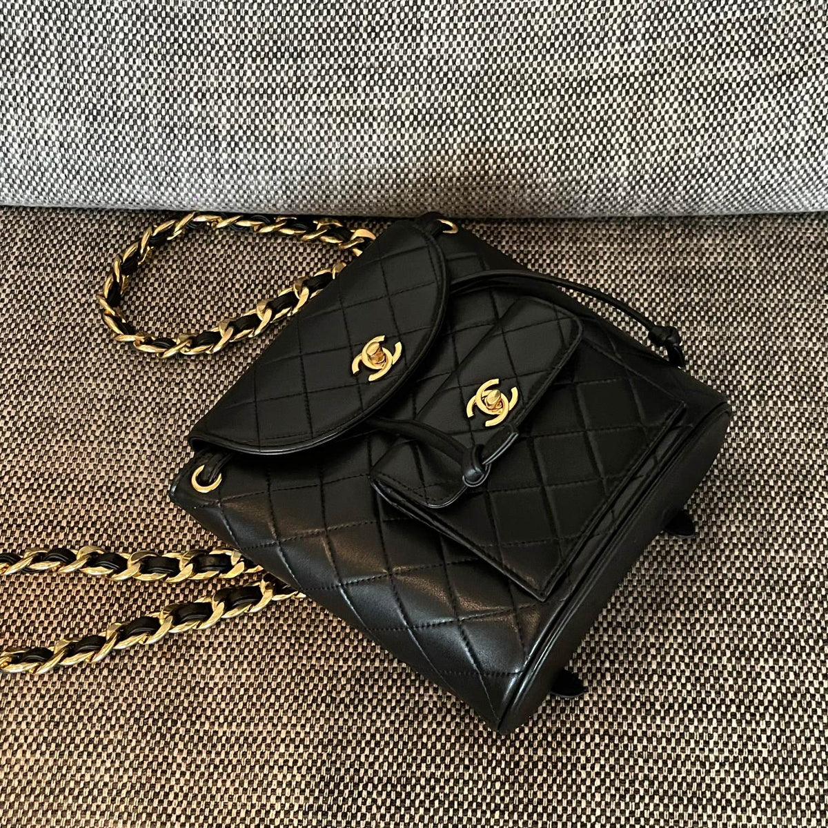 CC Mini Duma Backpack 21cm Black Lambskin