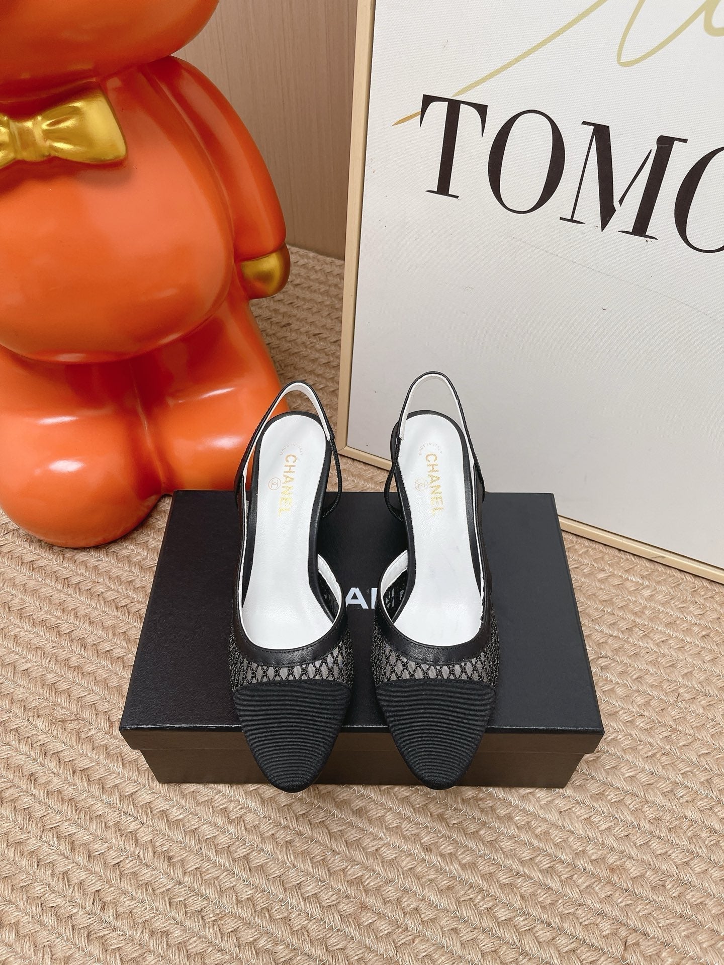 CC Slingback Pumps Black Mesh Fabric 854590