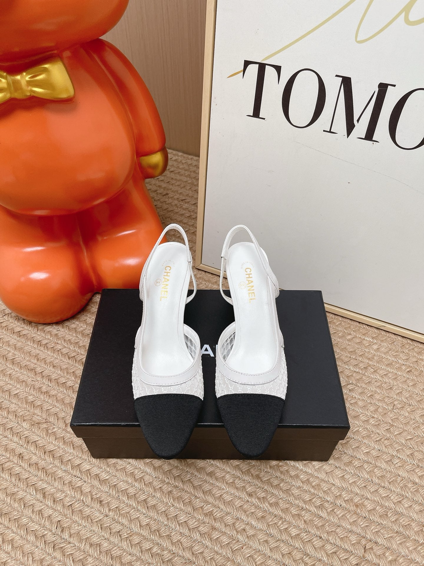 CC Slingback Pumps White Black Mesh Fabric 854589