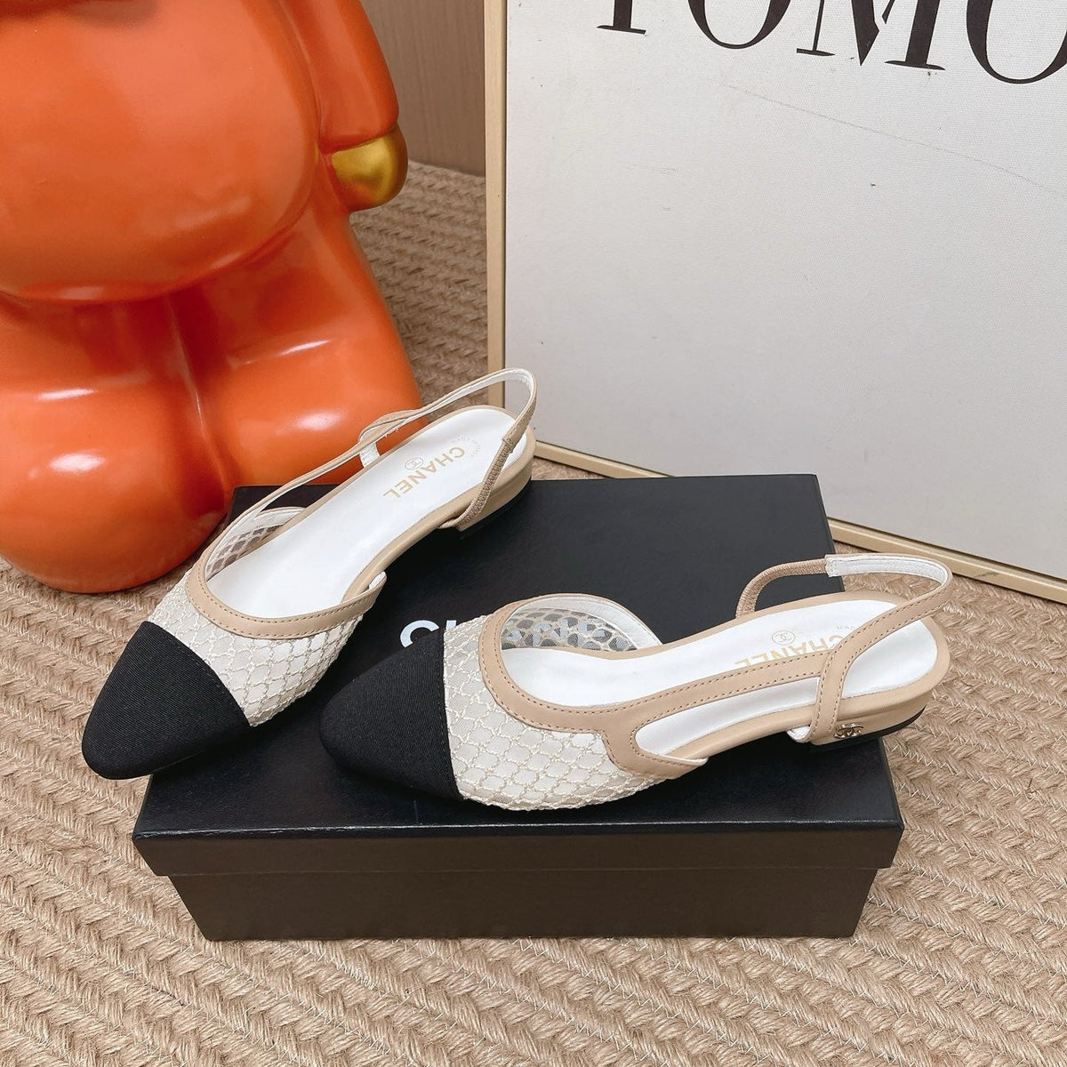CC Slingback Flats Black Beige Mesh Fabric 854588