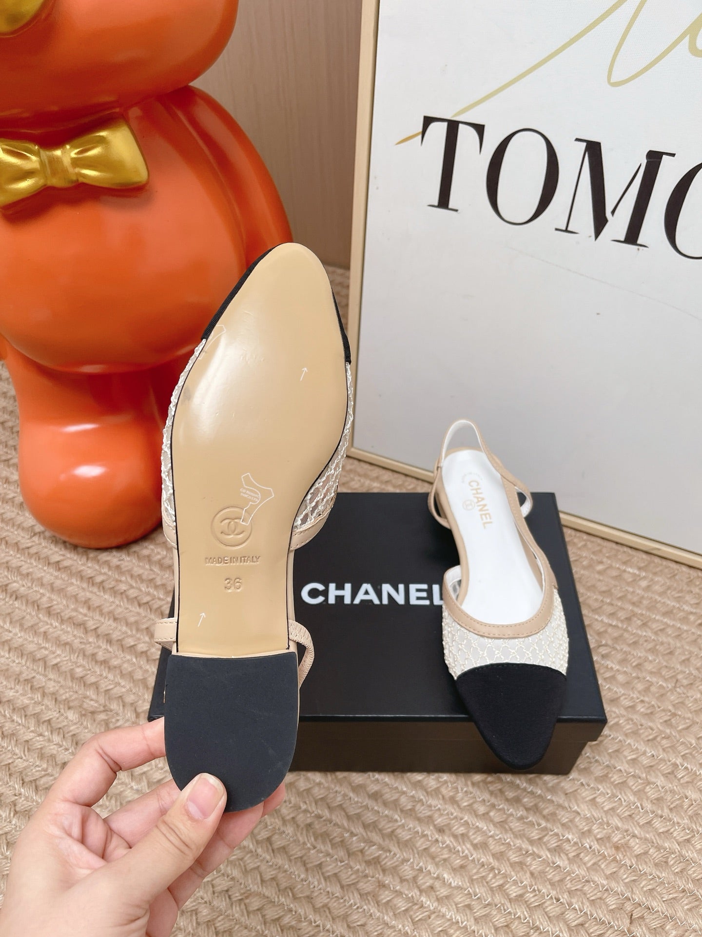 CC Slingback Flats Black Beige Mesh Fabric 854588