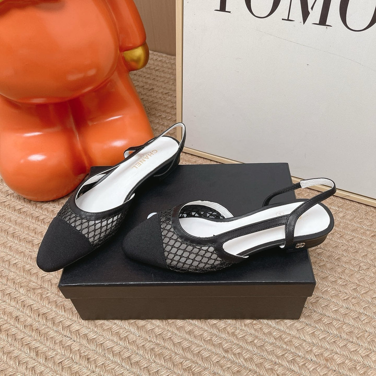 CC Slingback Flats Black Mesh Fabric 854587
