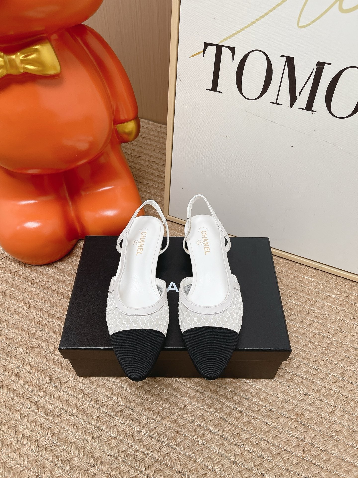 CC Slingback Flats Black White Mesh Fabric 854586