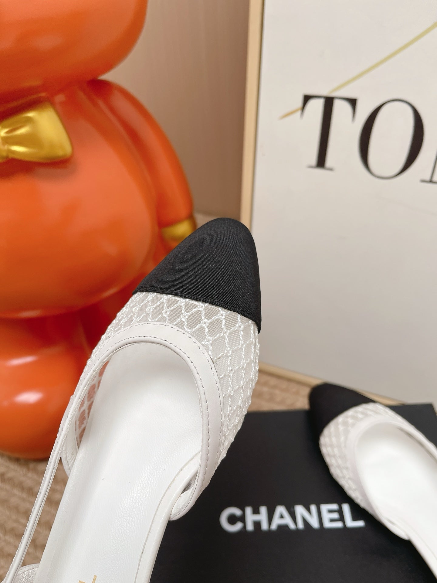 CC Slingback Flats Black White Mesh Fabric 854586
