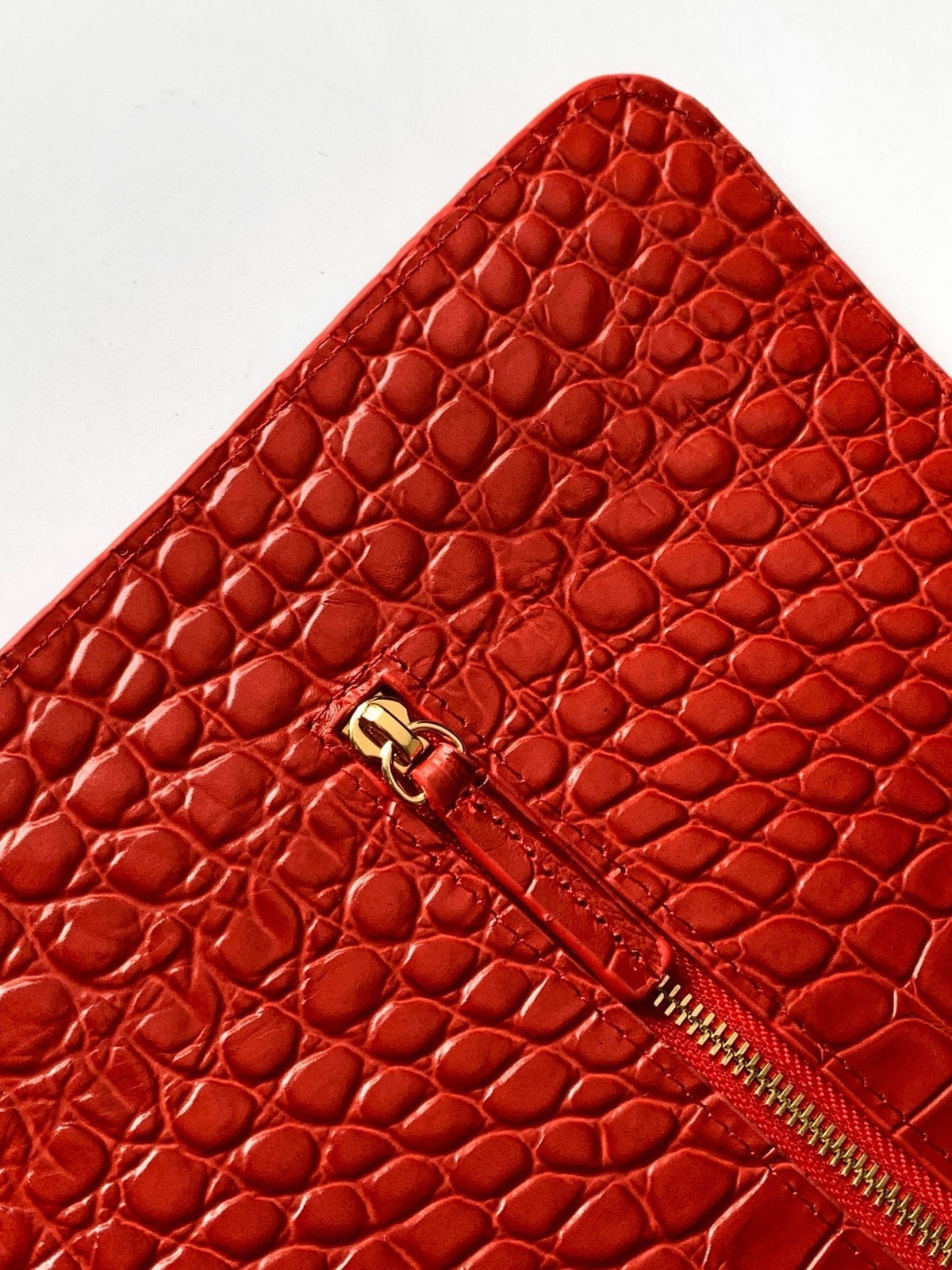 CC Croc Embossed Flap Bag 38.5cm Red Imported Leather 157997