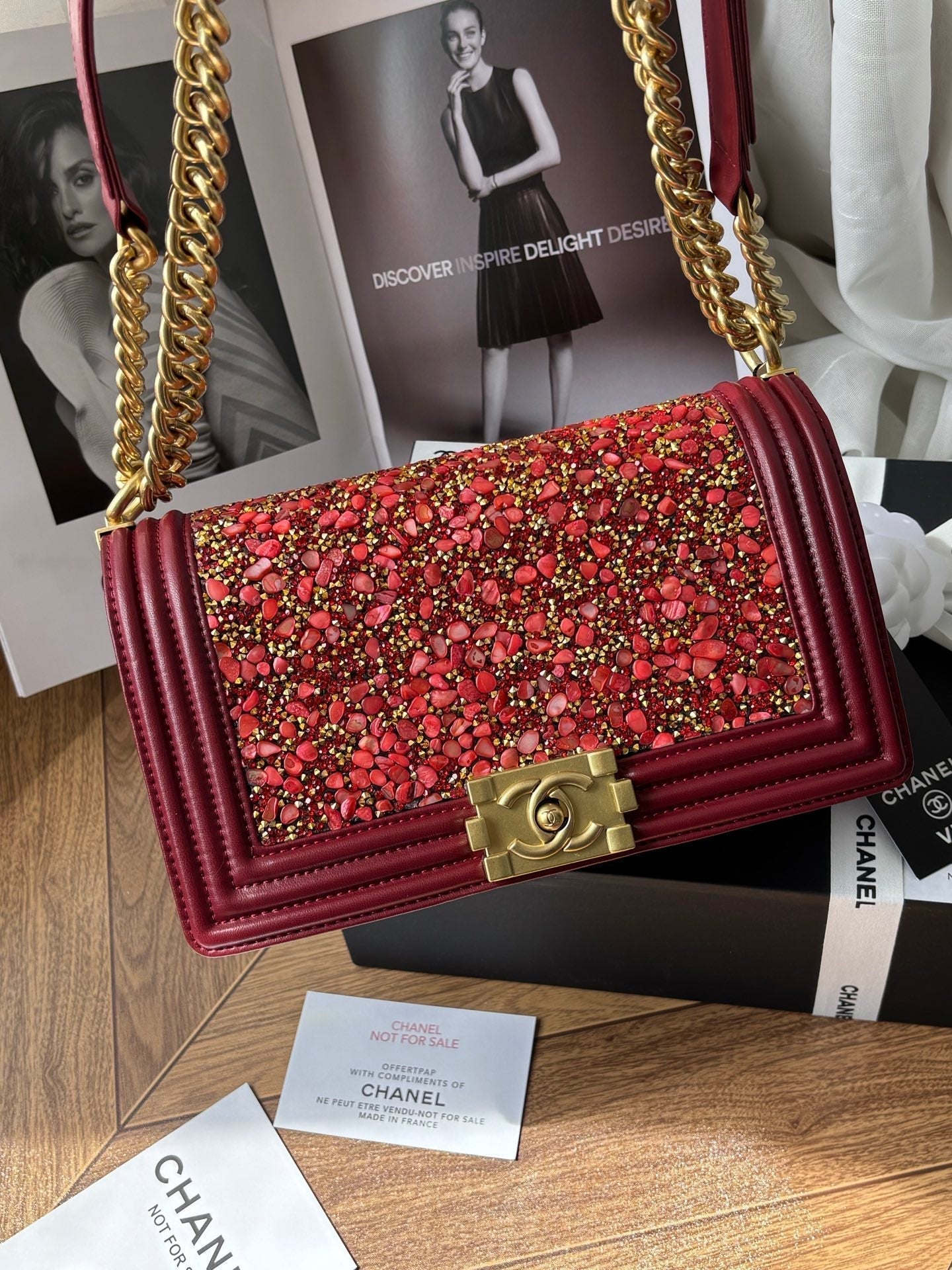 CC Le Boy Flap Bag Crystal Embellished 25cm Red GHW 158379