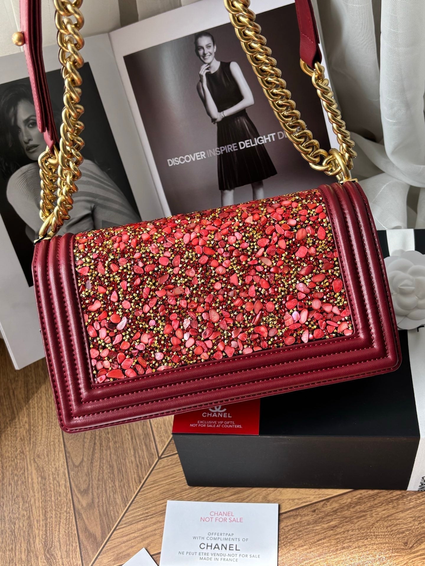 CC Le Boy Flap Bag Crystal Embellished 25cm Red GHW 158379