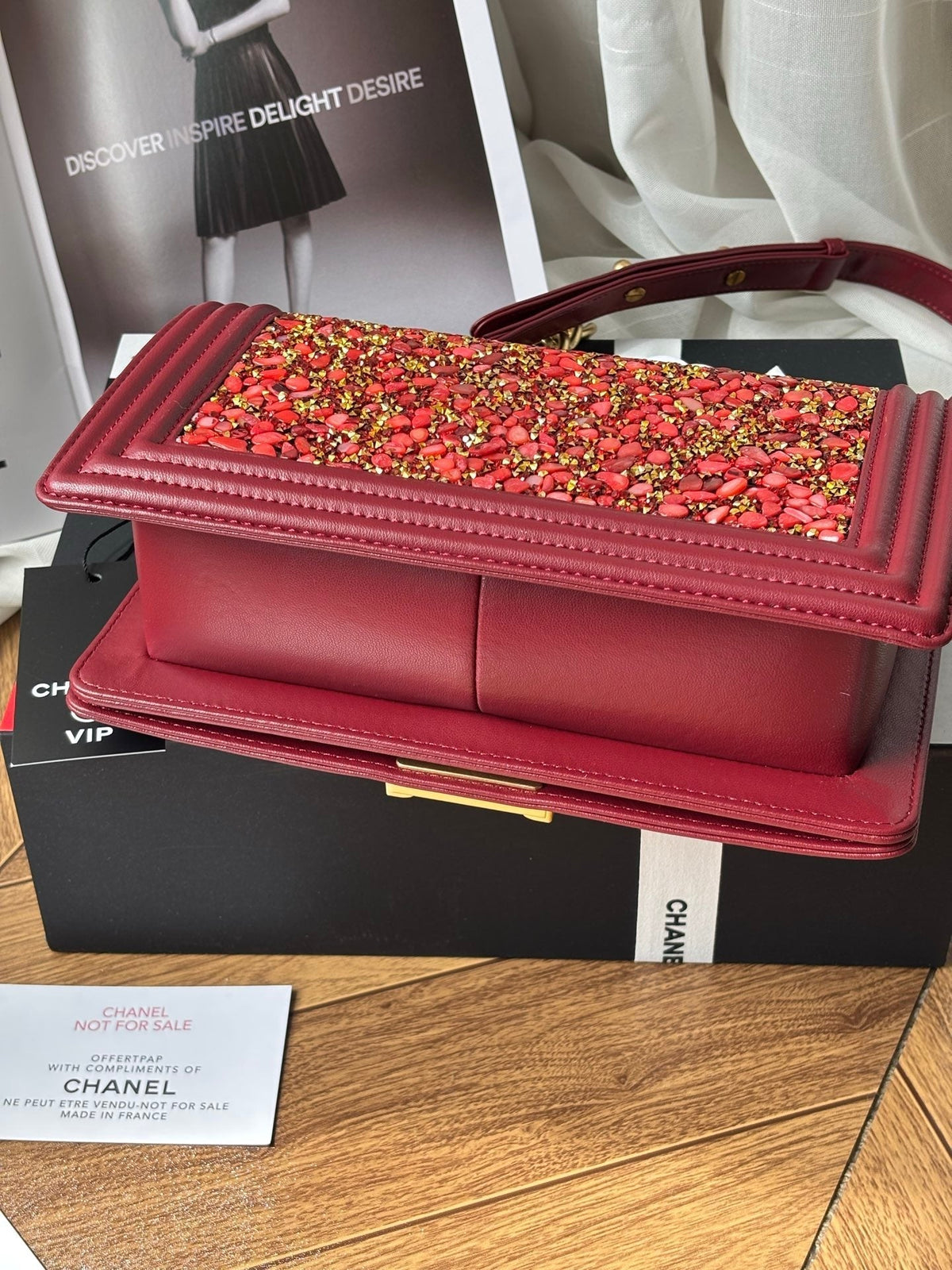 CC Le Boy Flap Bag Crystal Embellished 25cm Red GHW 158379
