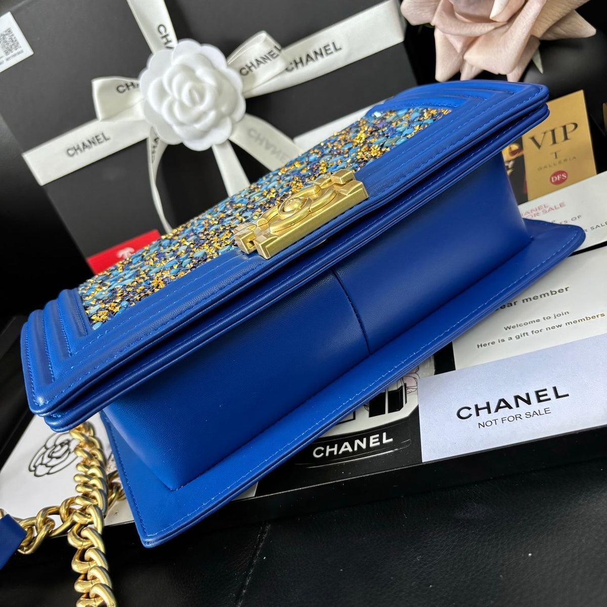 CC Le Boy Flap Bag Crystal Embellished 25cm Blue GHW 158378