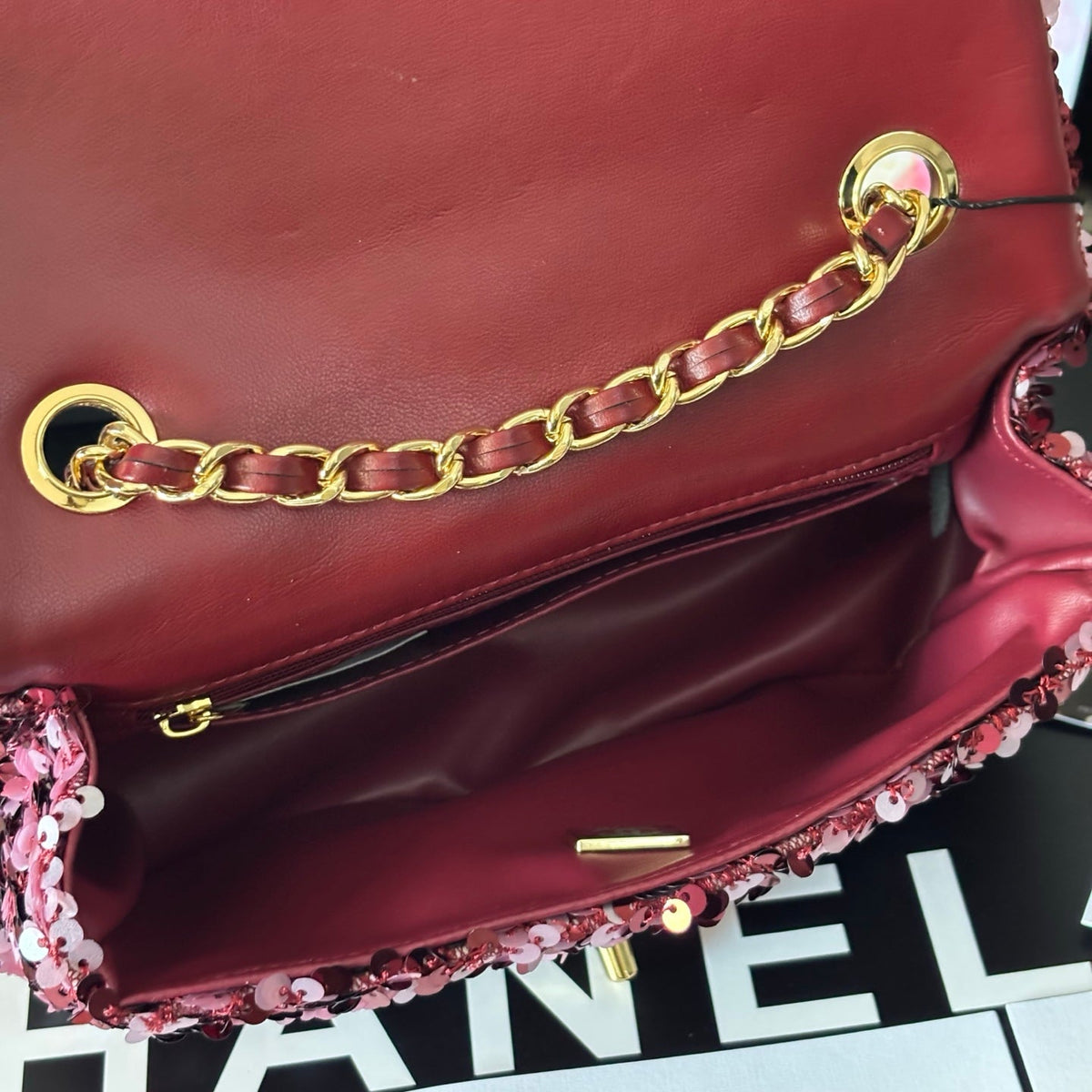 CC Flap Bag Floral 20cm Pink Sequin Leather GHW 158374
