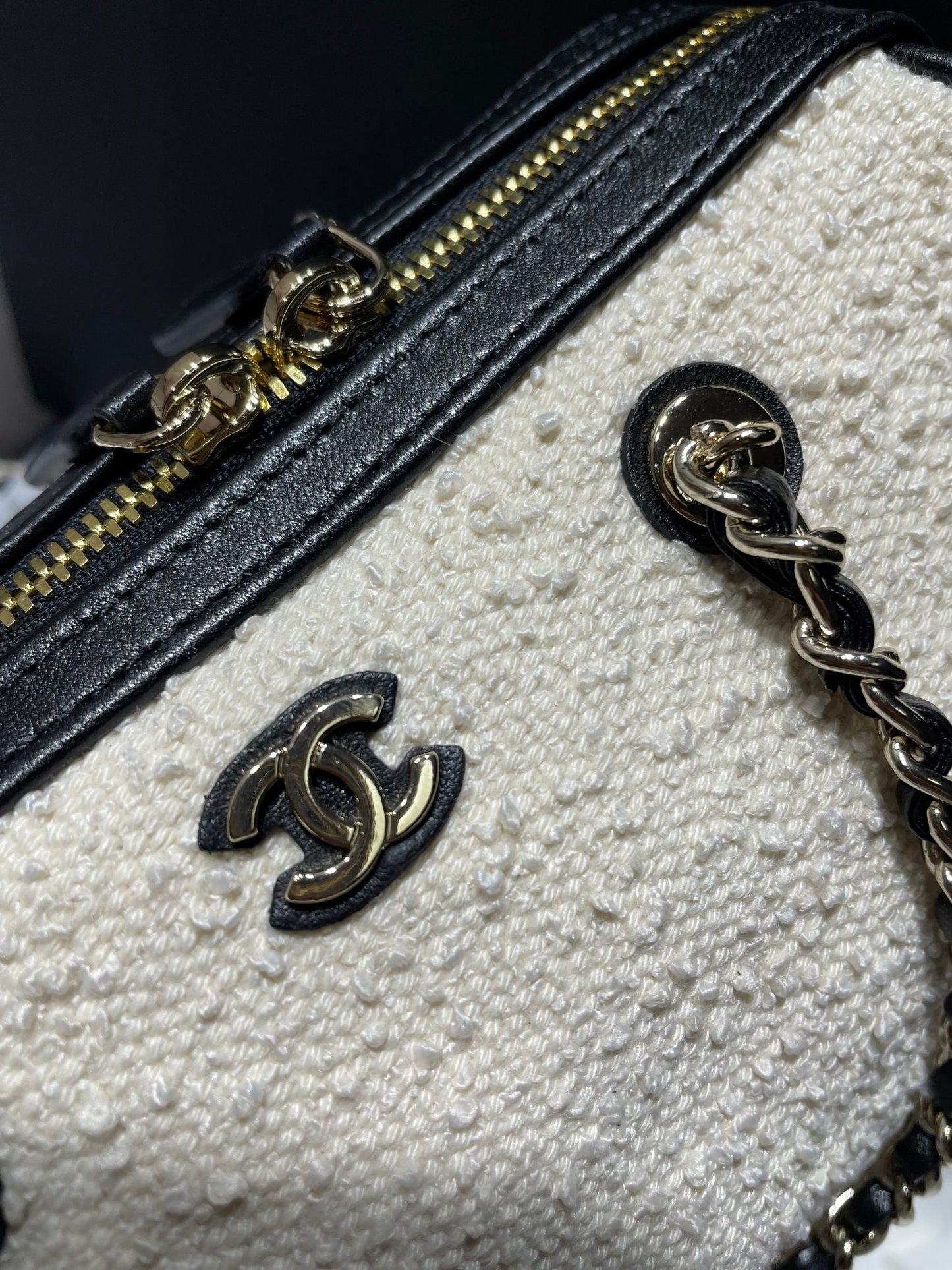 CC Bowling Bag Chain Strap 18.5cm Black White Lambskin & Canvas 292137