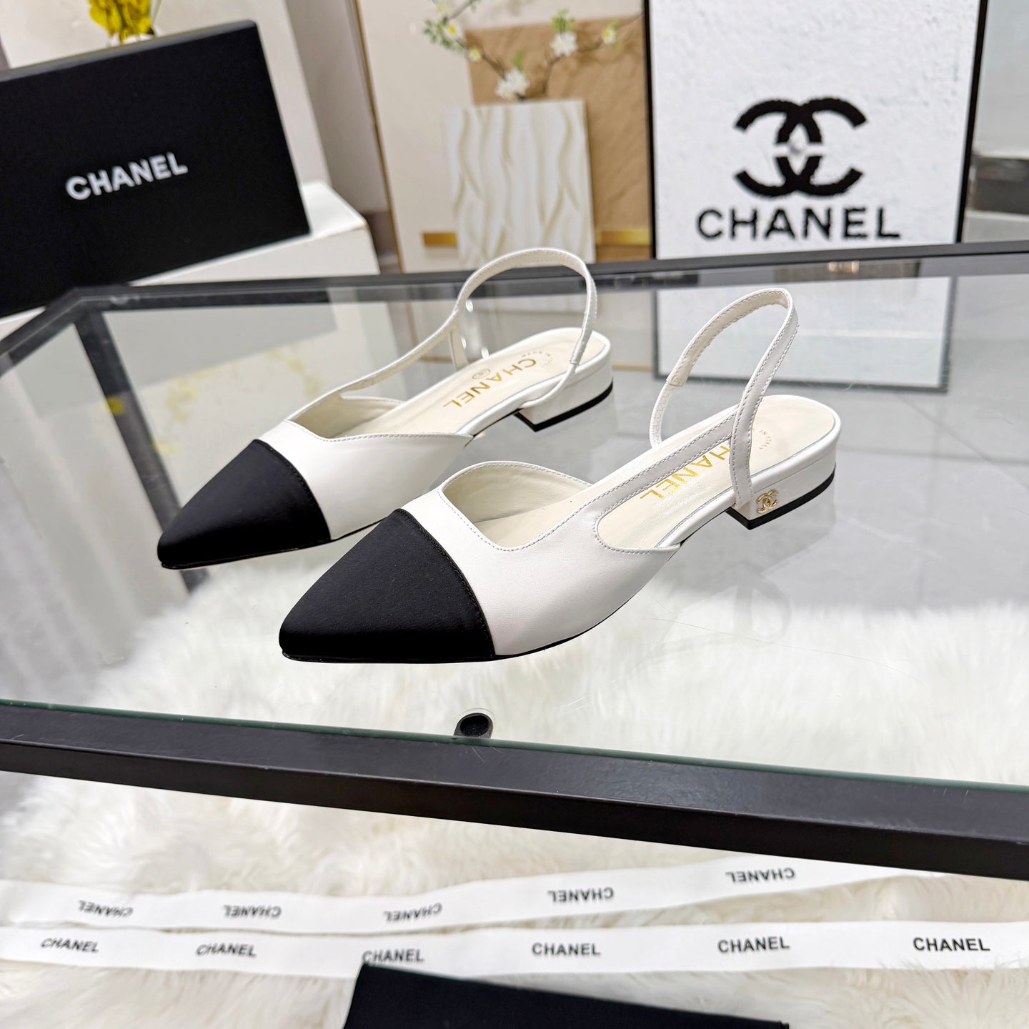 CC Slingback Flats White Cowhide Leather 873862