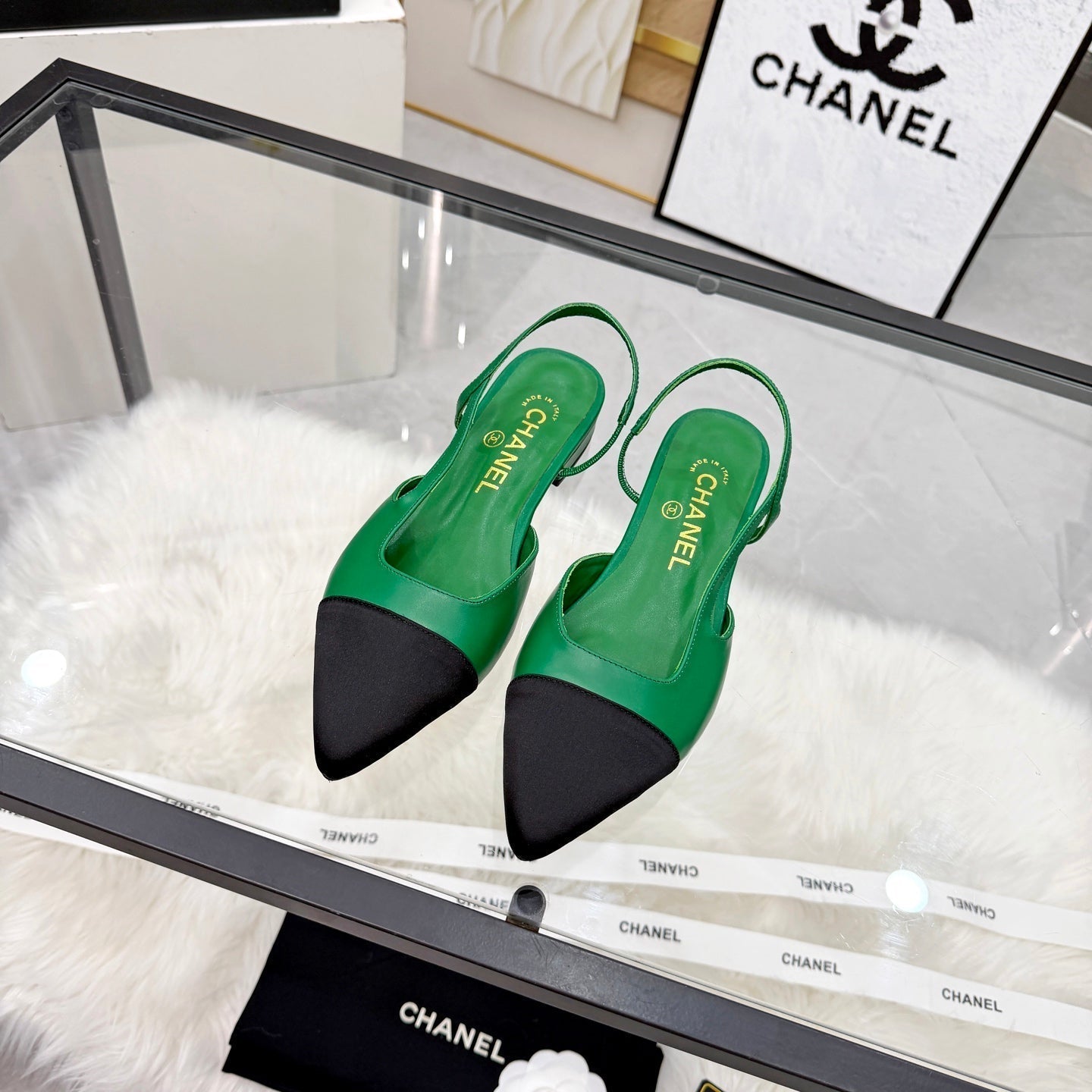 CC Slingback Flats Green Cowhide Leather 873861