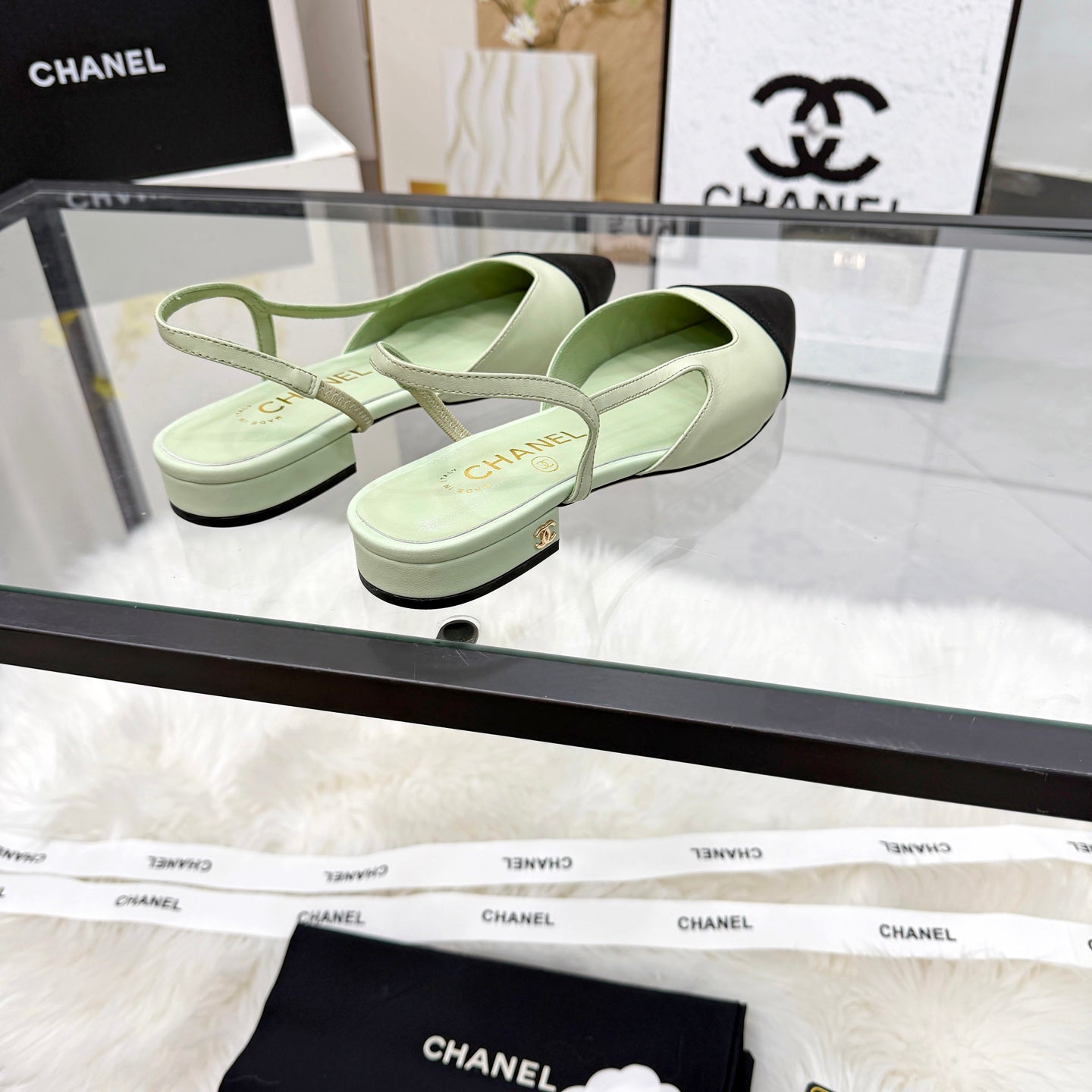 CC Slingback Flats Lime Green Cowhide Leather 873859