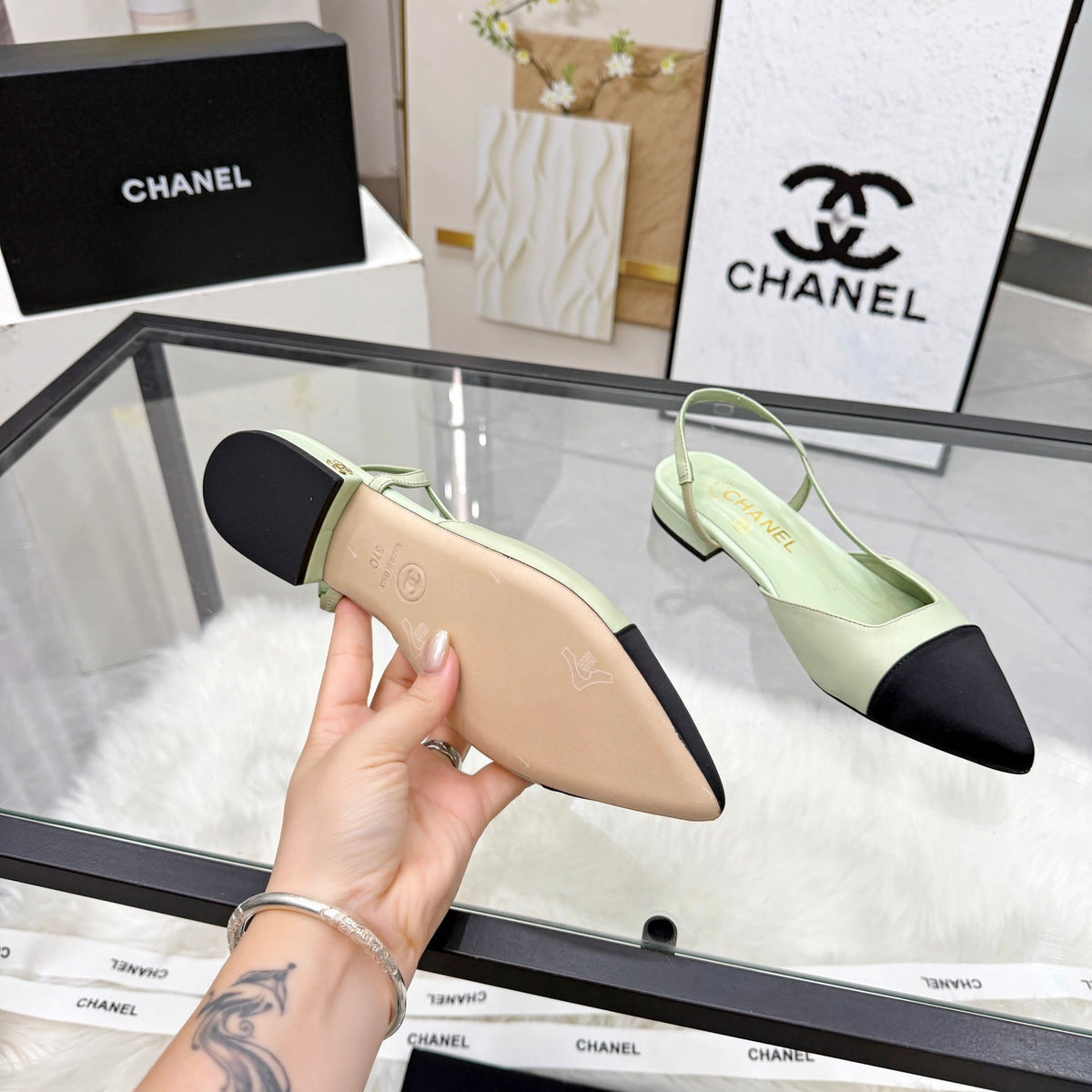 CC Slingback Flats Lime Green Cowhide Leather 873859