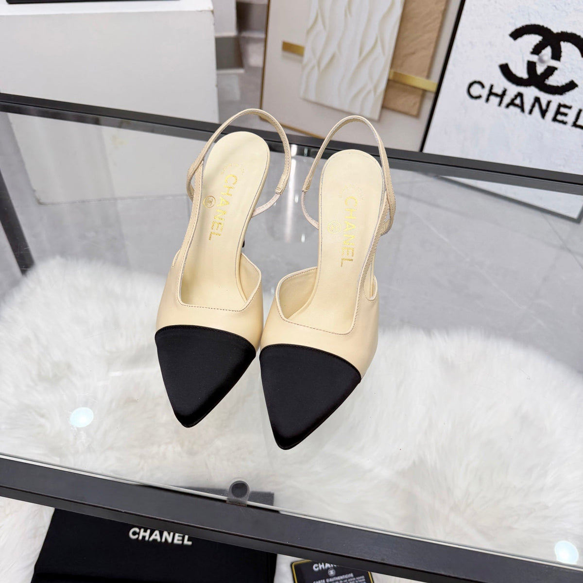 CC Slingback Pumps Beige Cowhide Leather 873845