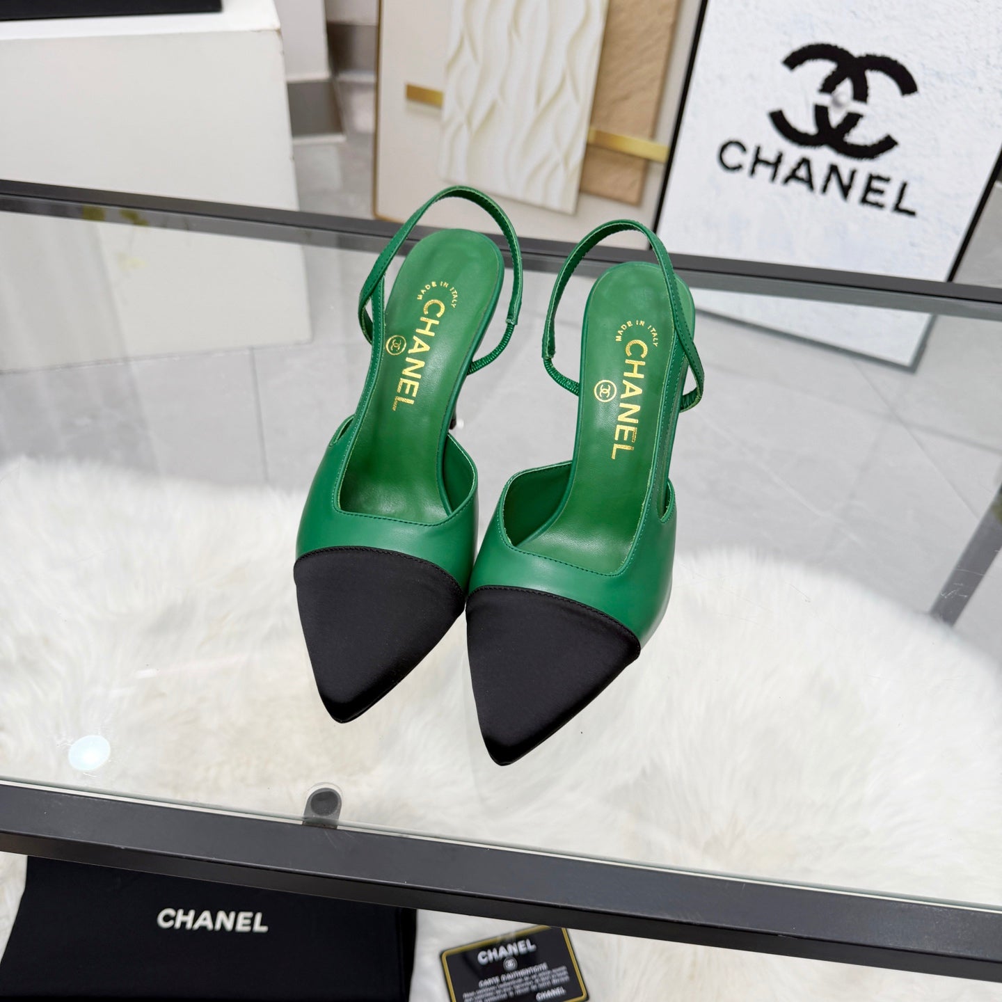 CC Slingback Pumps Green Cowhide Leather 873847