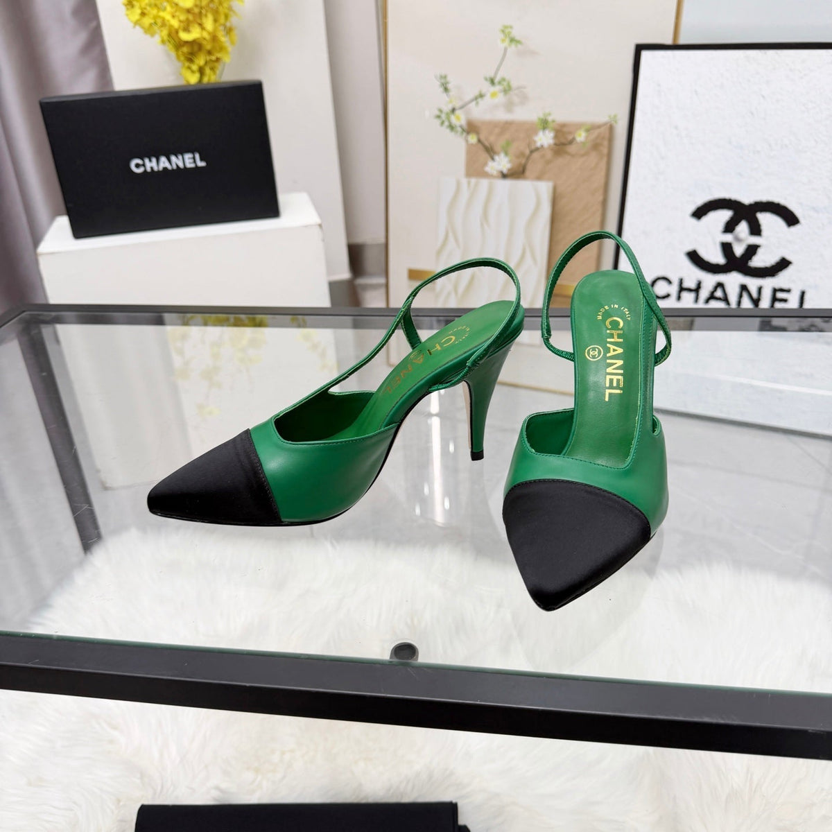 CC Slingback Pumps Green Cowhide Leather 873847