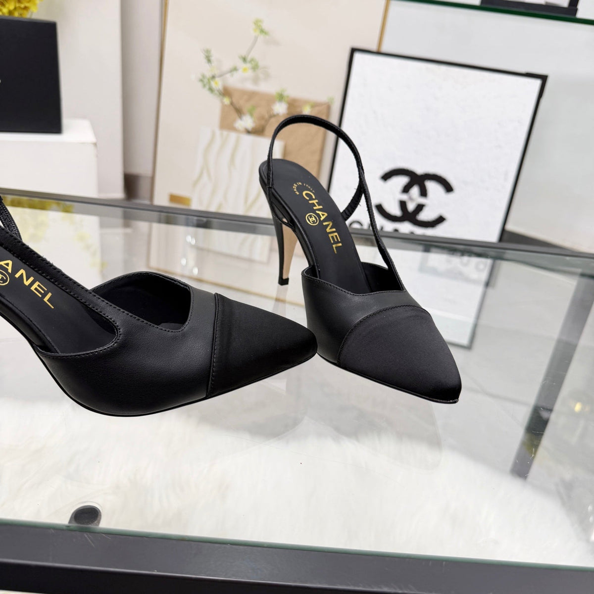 CC Slingback Pumps Black Cowhide Leather 873849