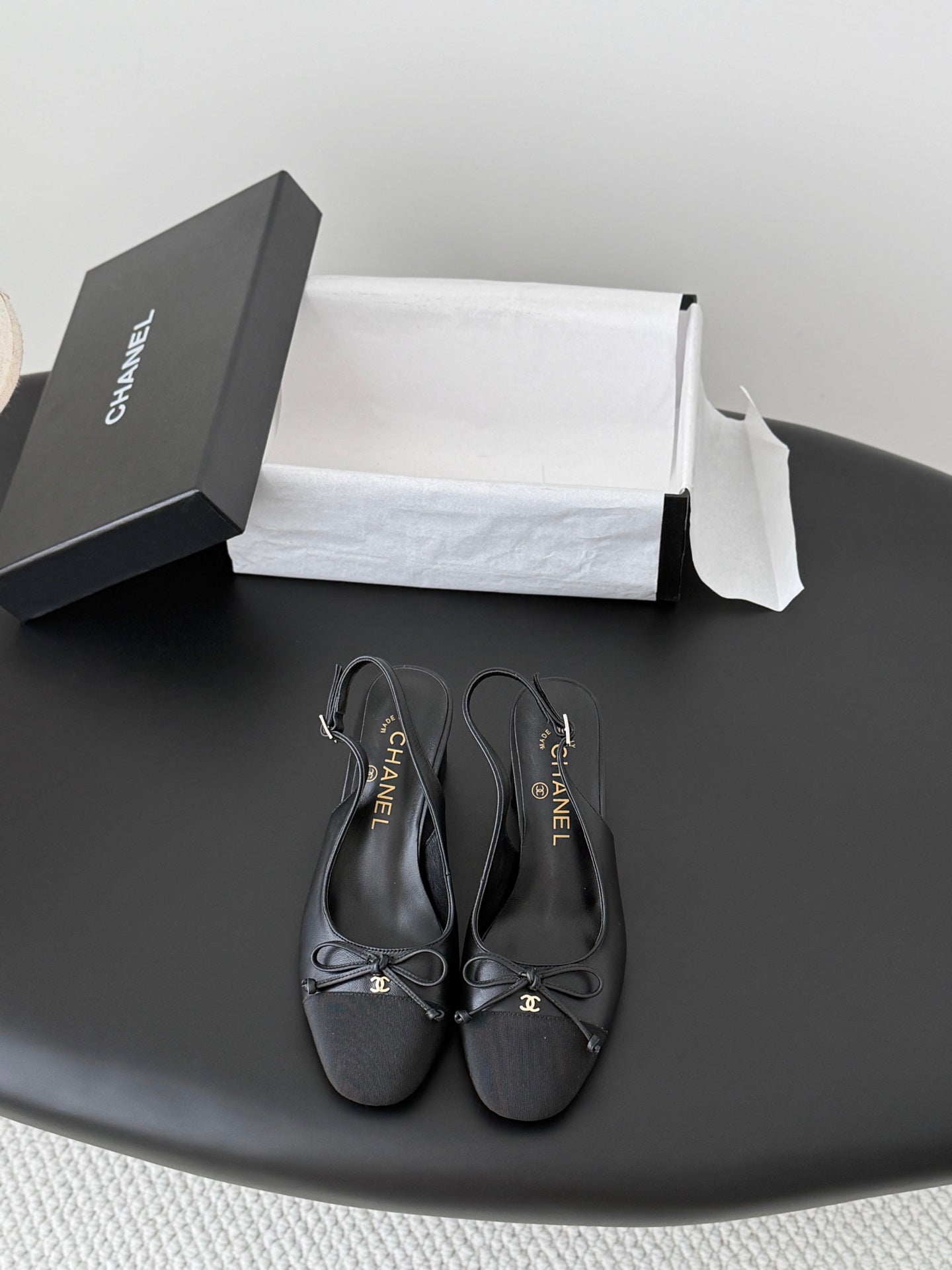 CC Square Toe Slingback Pumps Black Leather 915051